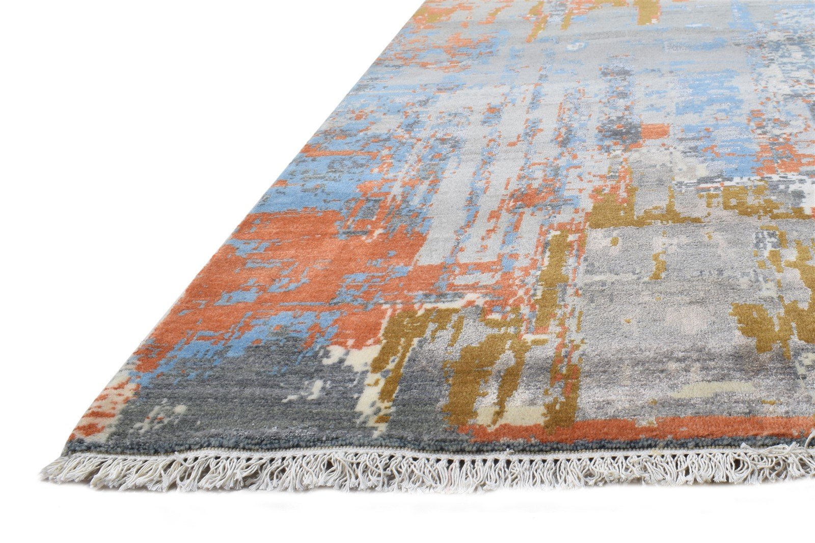 8' X 10' Rug Wool / Silk Blue Modern Hand Knotted American Modern Large Carpet Area Rug