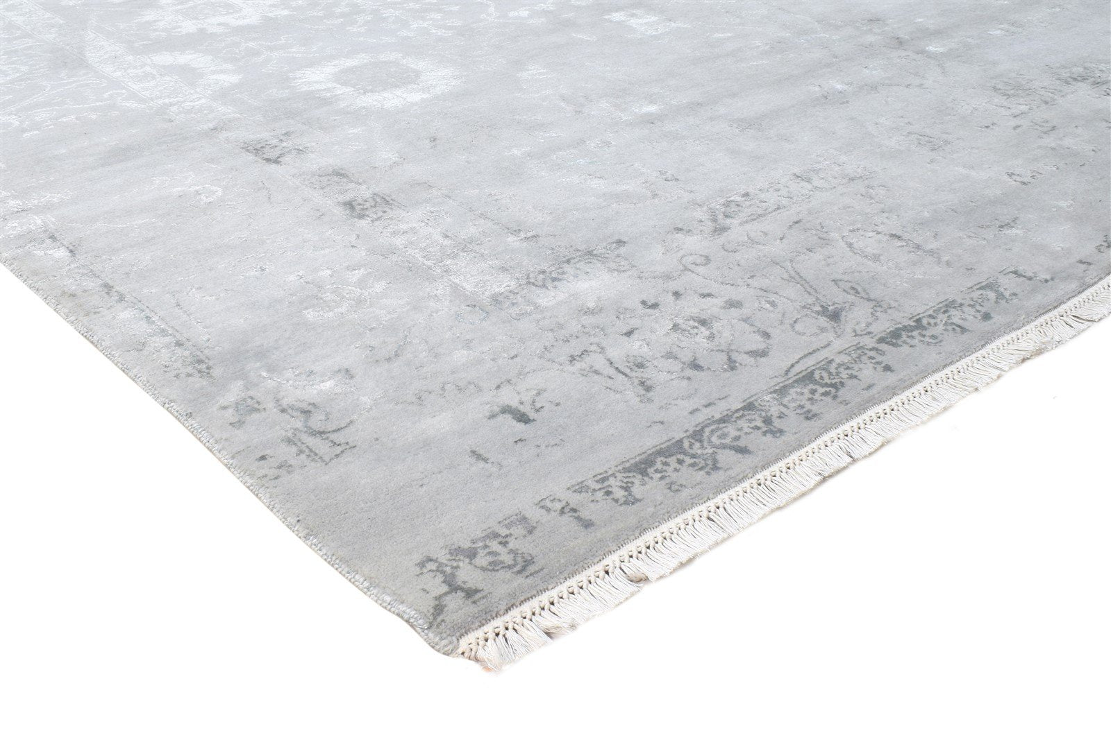 Hand Knotted Grey Wool / Silk Rug 8X10 Modern Oriental Abstract Large Carpet Area Rug
