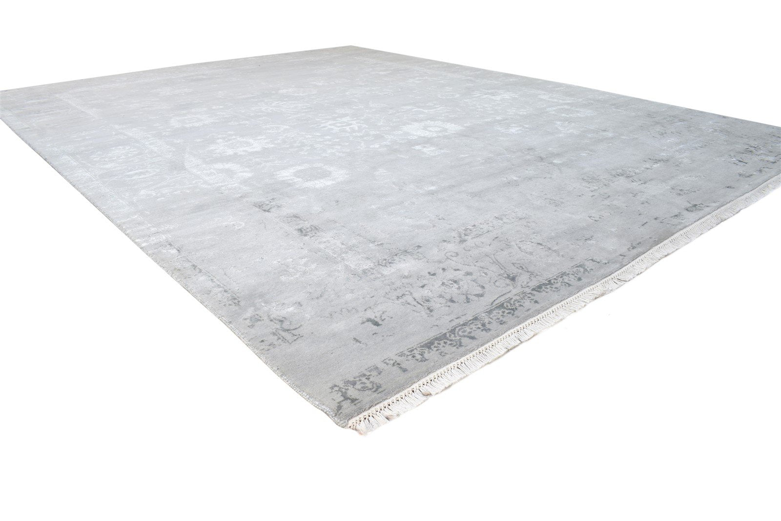 Hand Knotted Grey Wool / Silk Rug 8X10 Modern Oriental Abstract Large Carpet Area Rug