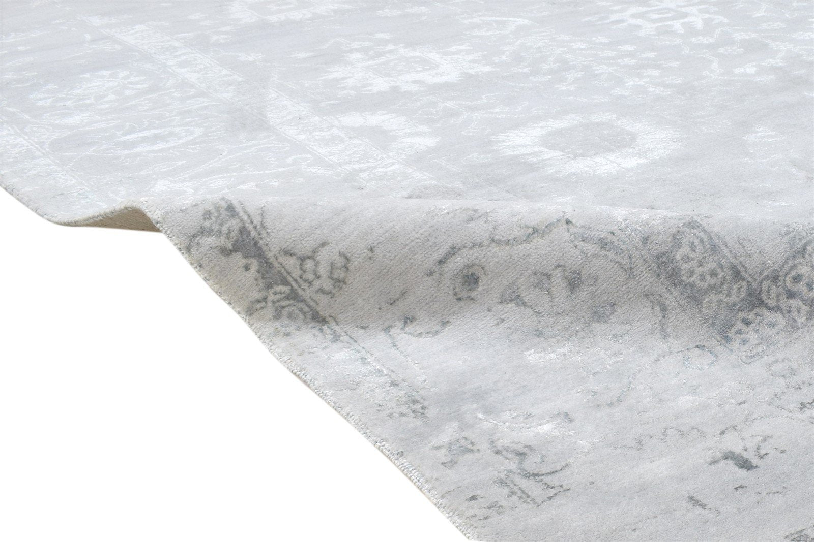Hand Knotted Grey Wool / Silk Rug 8X10 Modern Oriental Abstract Large Carpet Area Rug