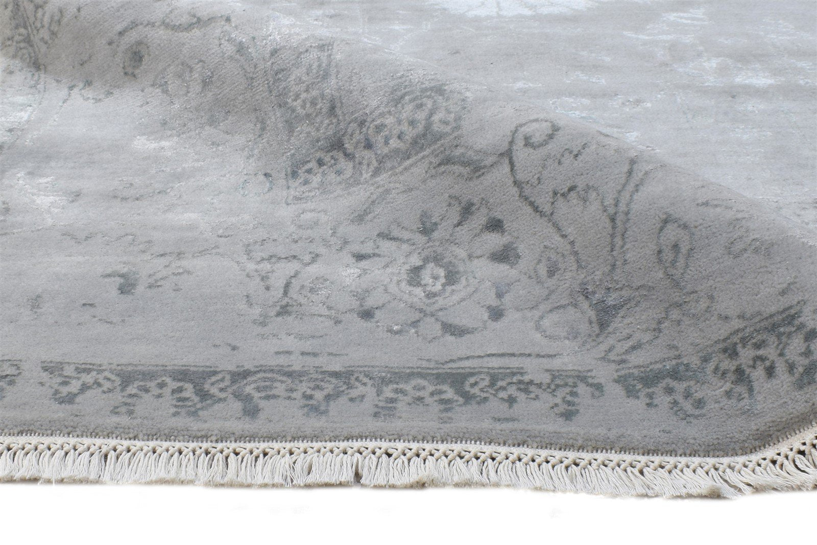 Hand Knotted Grey Wool / Silk Rug 8X10 Modern Oriental Abstract Large Carpet Area Rug