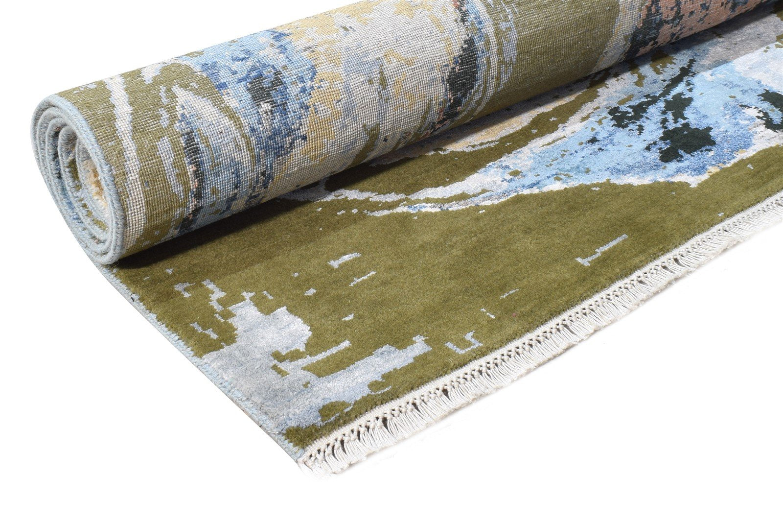 Green Wool / Silk Rug 6X7 Modern Hand Knotted American Abstract Room Size Area Rug