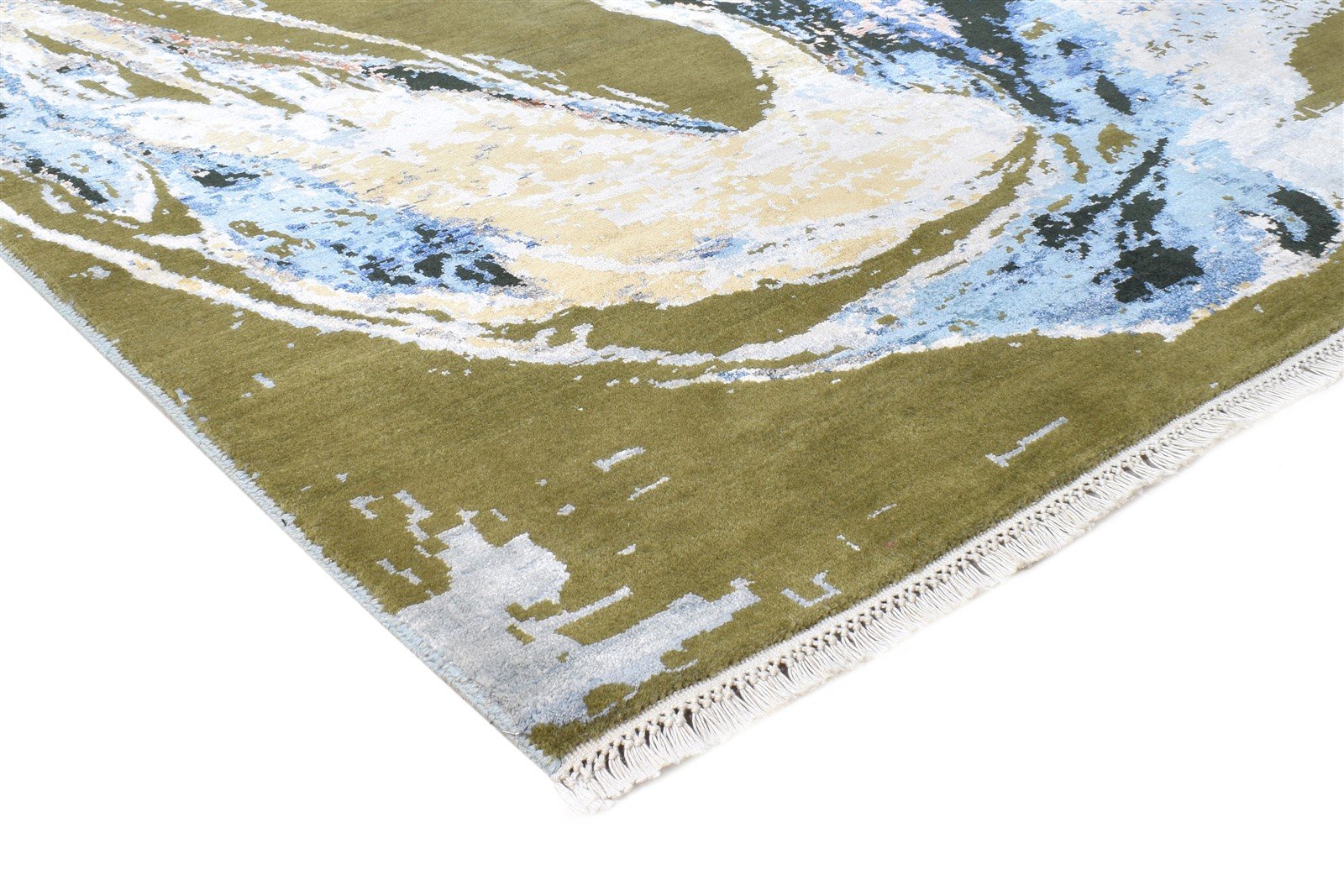 Green Wool / Silk Rug 6X7 Modern Hand Knotted American Abstract Room Size Area Rug