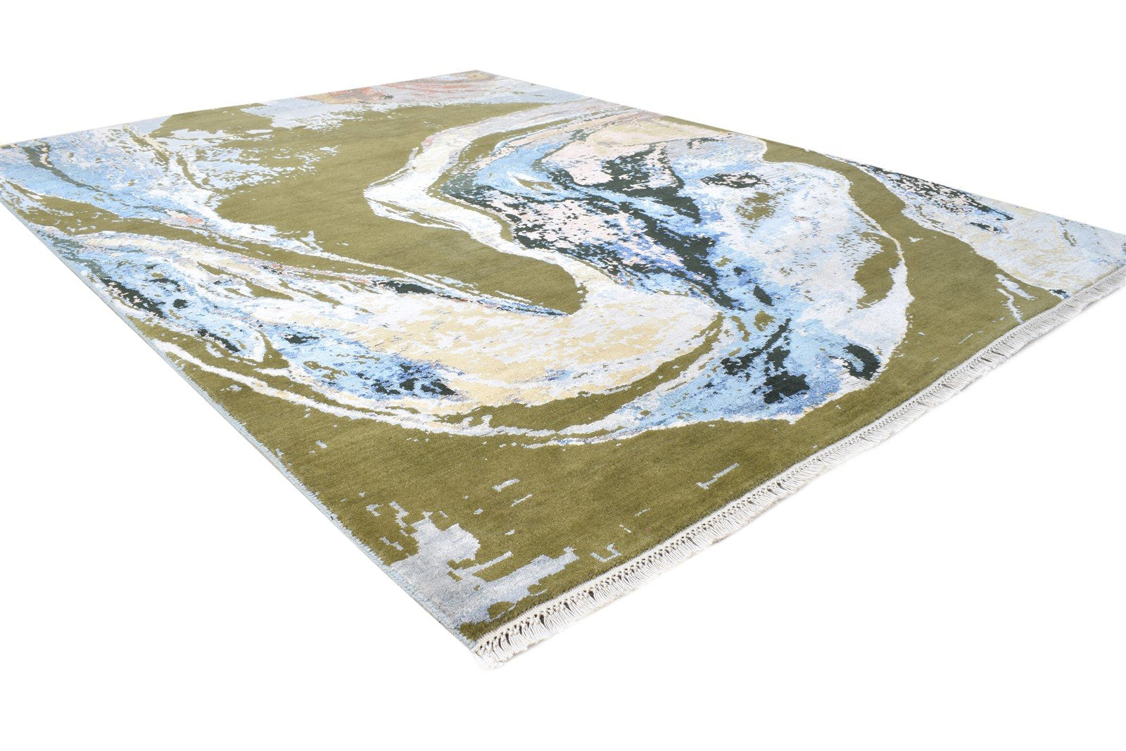 Green Wool / Silk Rug 6X7 Modern Hand Knotted American Abstract Room Size Area Rug