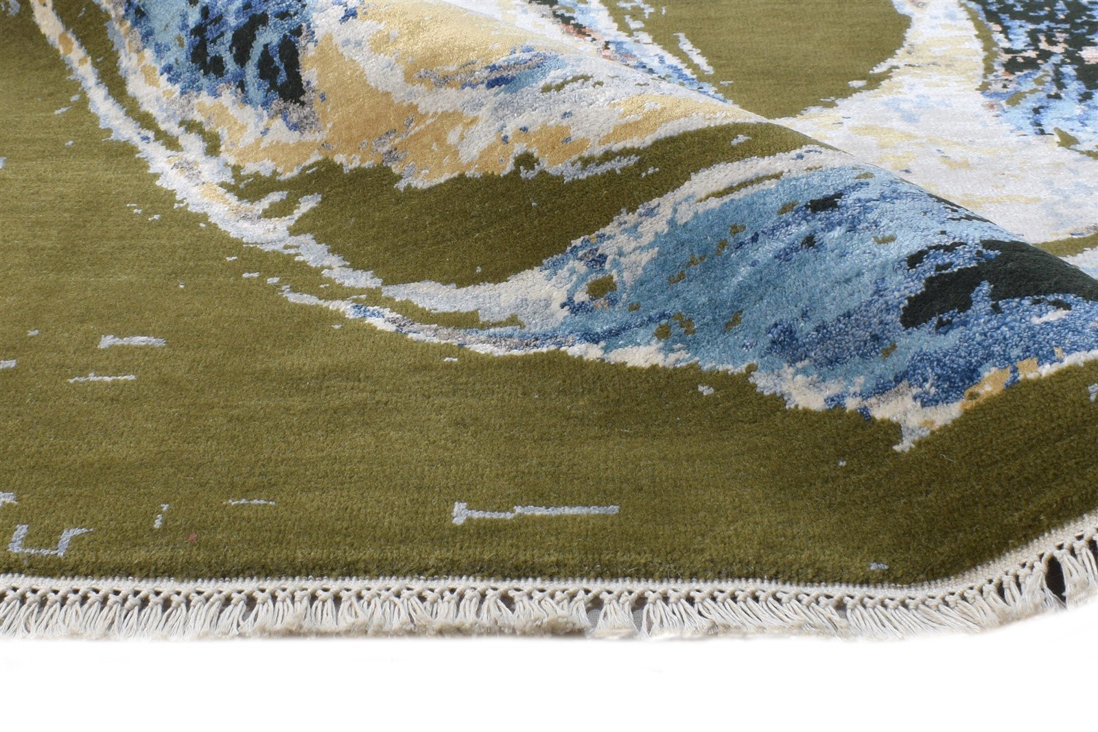 Green Wool / Silk Rug 6X7 Modern Hand Knotted American Abstract Room Size Area Rug