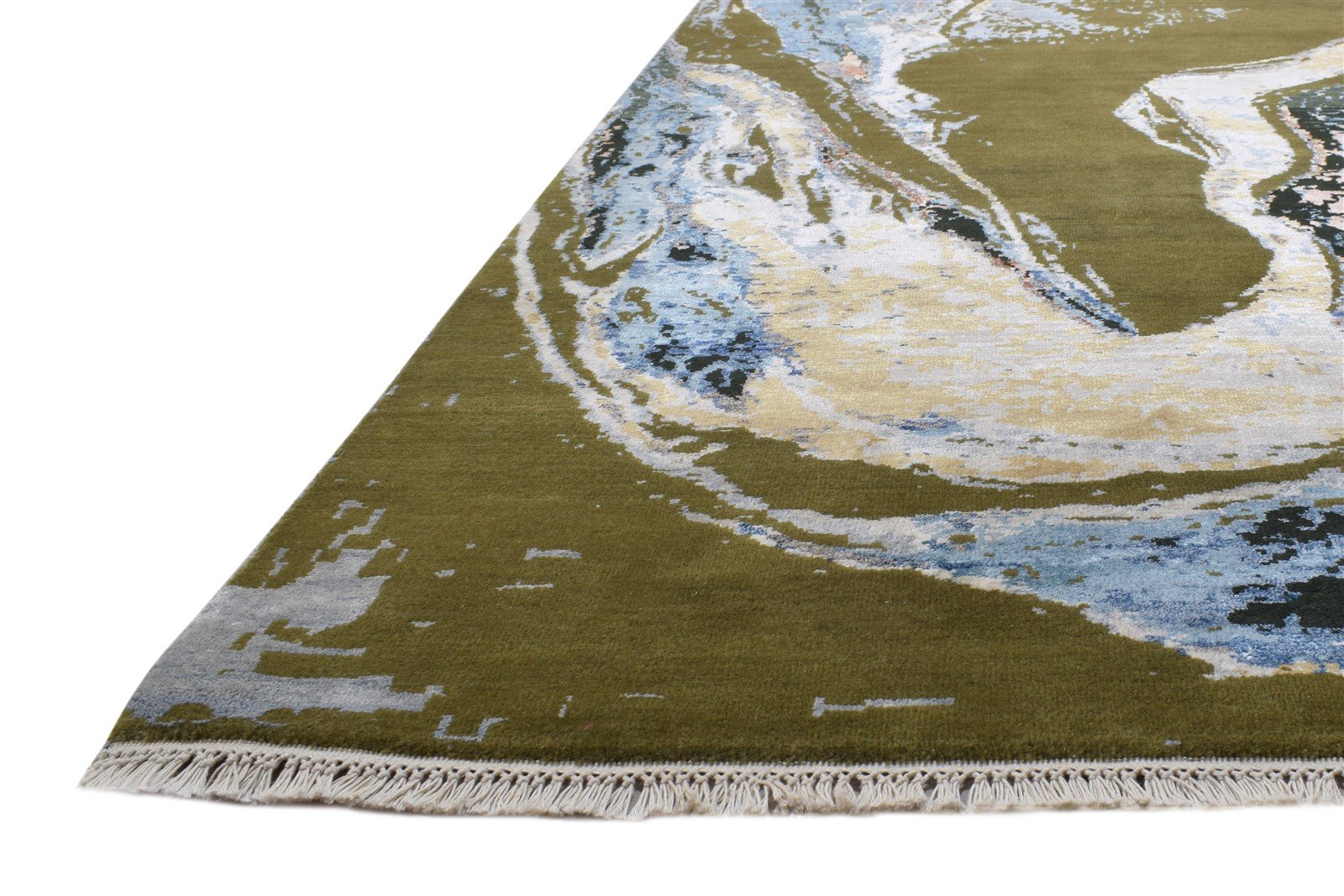 Green Wool / Silk Rug 6X7 Modern Hand Knotted American Abstract Room Size Area Rug