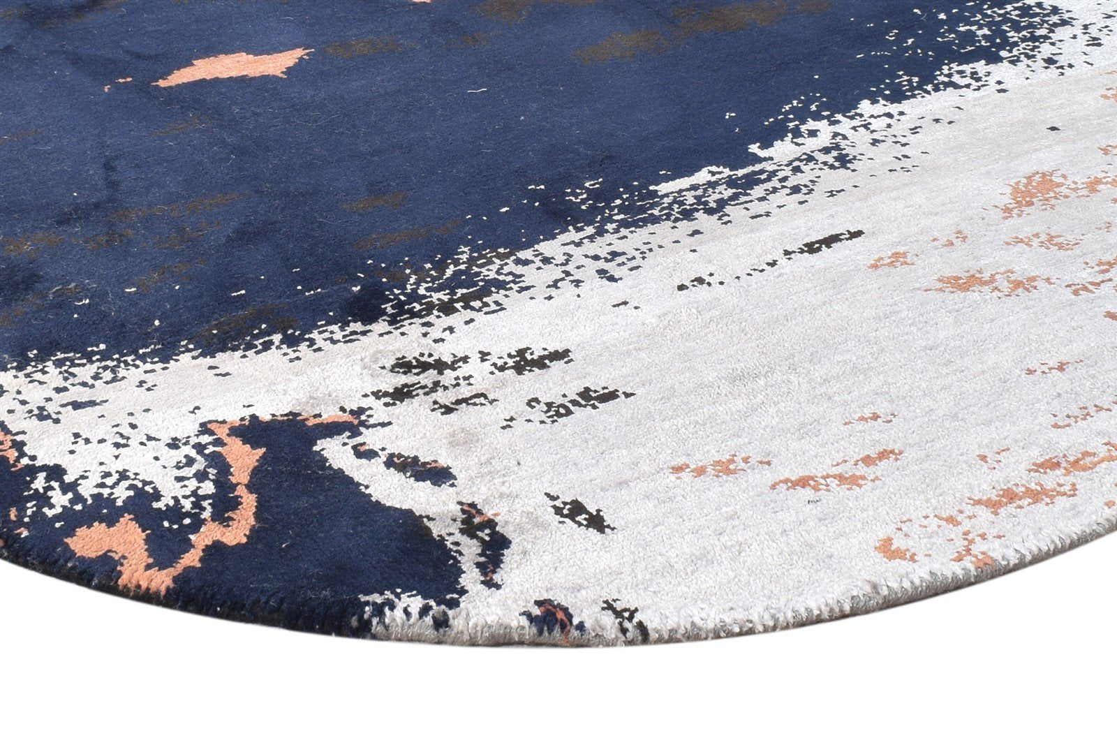 Wool / Silk Navy Blue Rug 3X3 Modern Hand Knotted American Abstract Room Size Area Rug