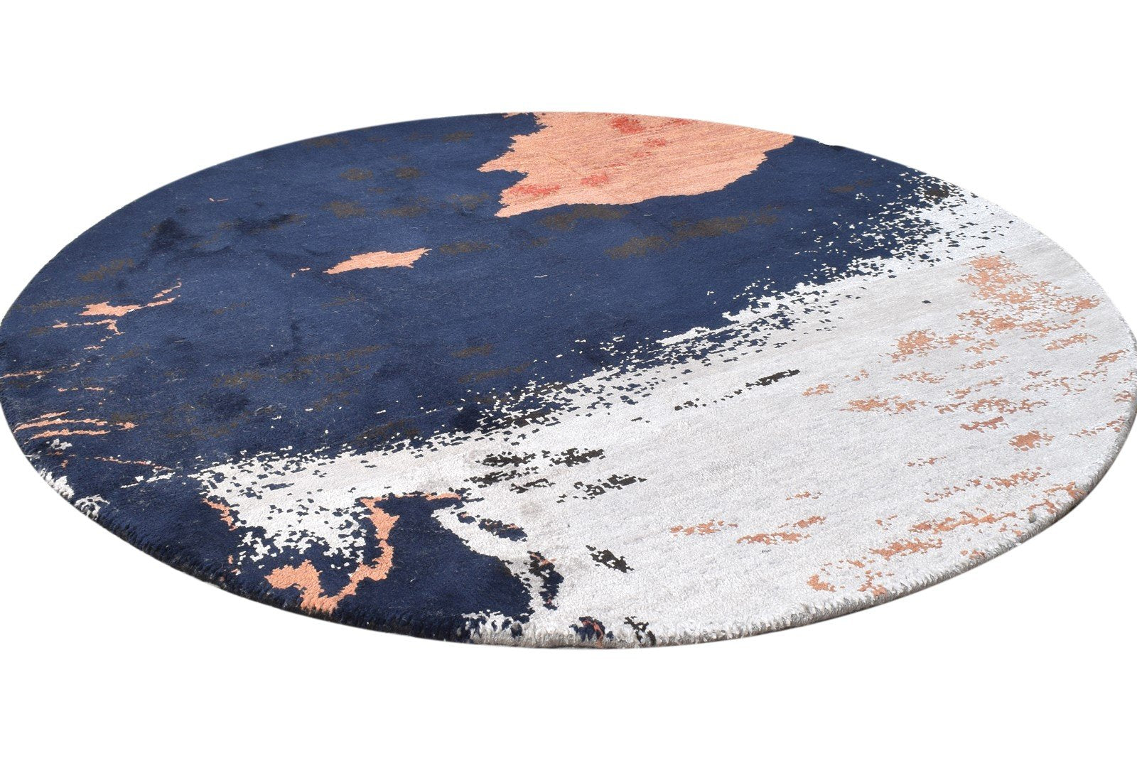 Wool / Silk Navy Blue Rug 3X3 Modern Hand Knotted American Abstract Room Size Area Rug