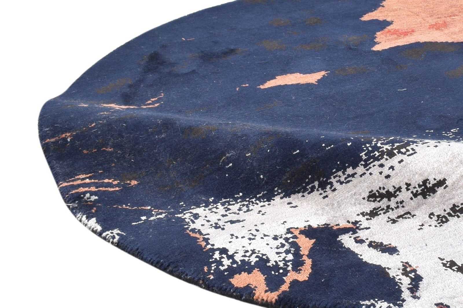 Wool / Silk Navy Blue Rug 3X3 Modern Hand Knotted American Abstract Room Size Area Rug