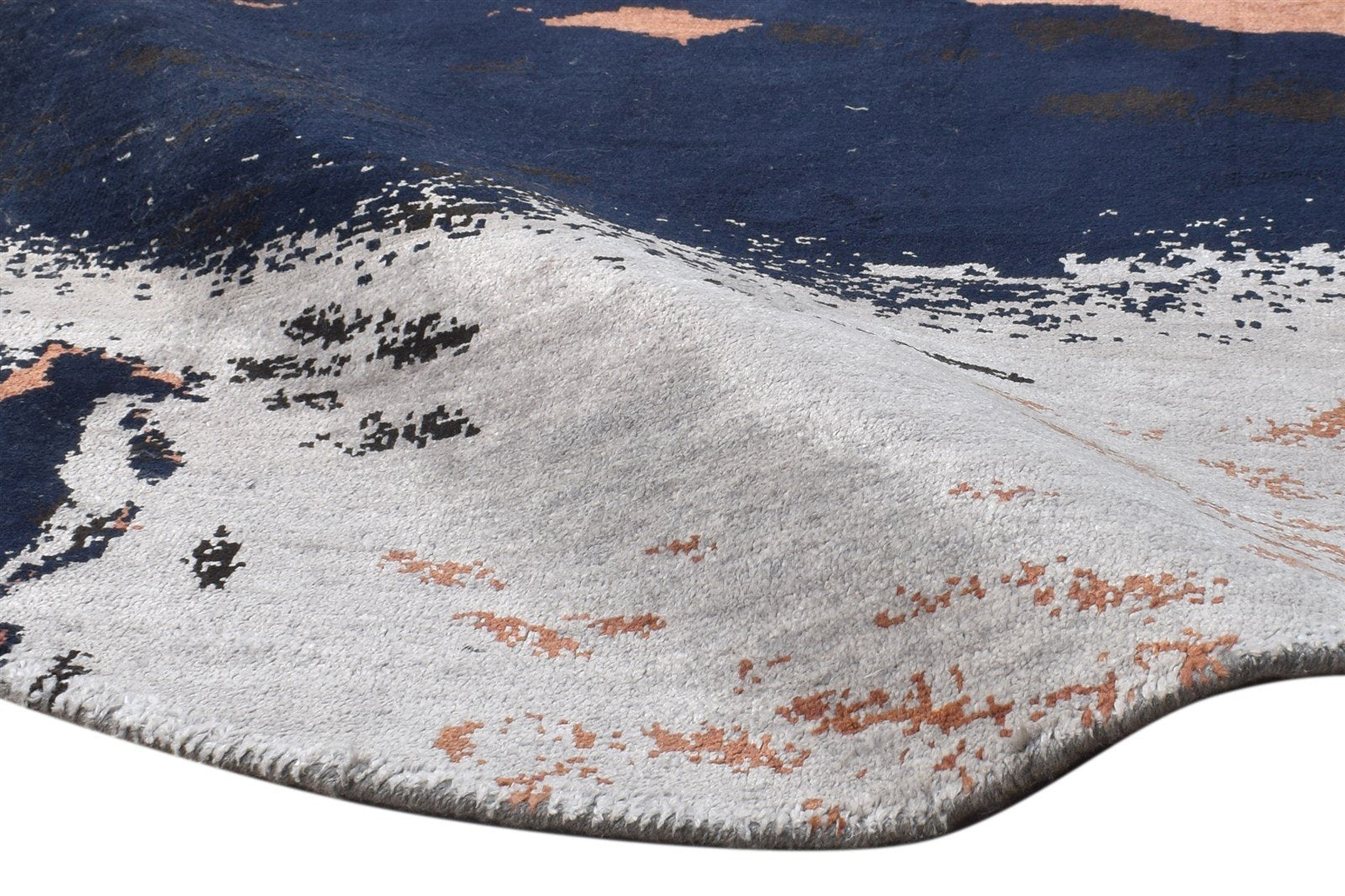 Wool / Silk Navy Blue Rug 3X3 Modern Hand Knotted American Abstract Room Size Area Rug