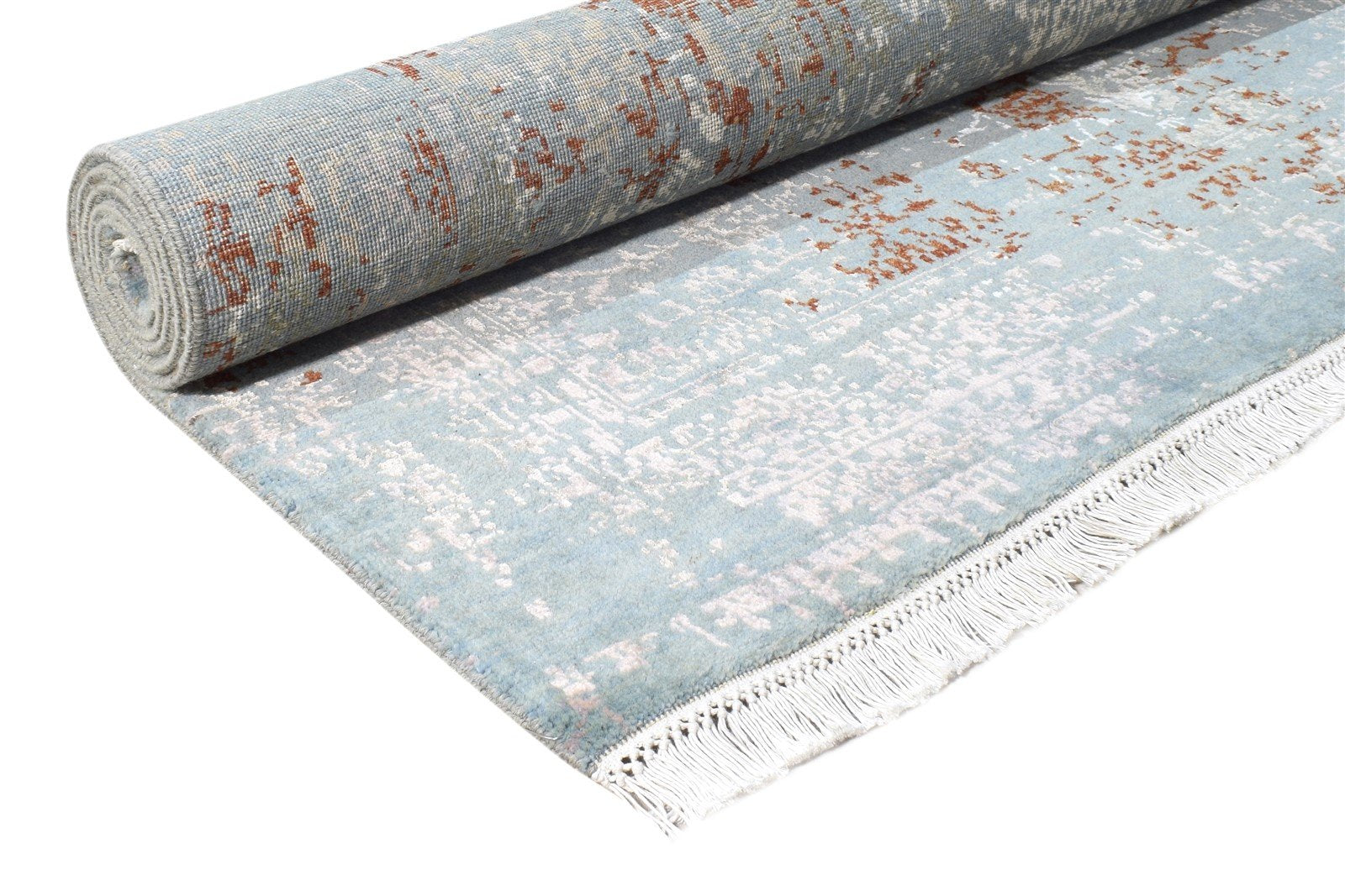 5X7 Rug Wool / Silk Blue Modern Hand Knotted European Abstract Room Size Carpet Area Rug