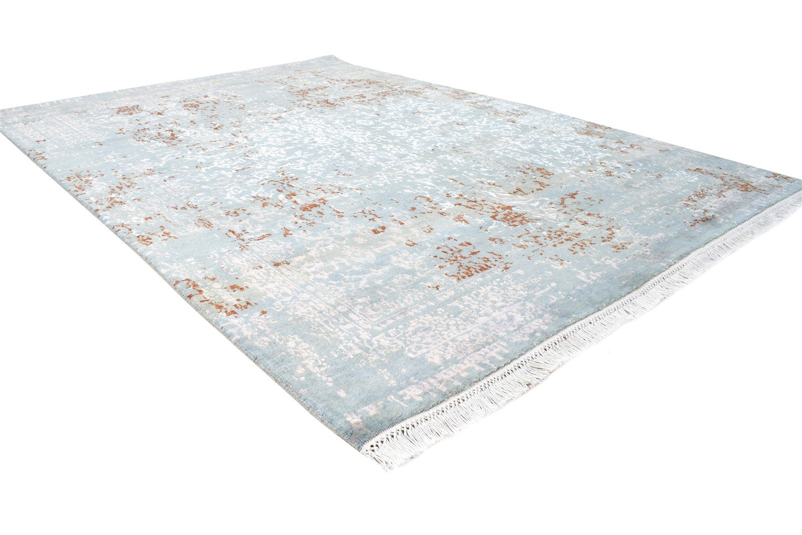5X7 Rug Wool / Silk Blue Modern Hand Knotted European Abstract Room Size Carpet Area Rug