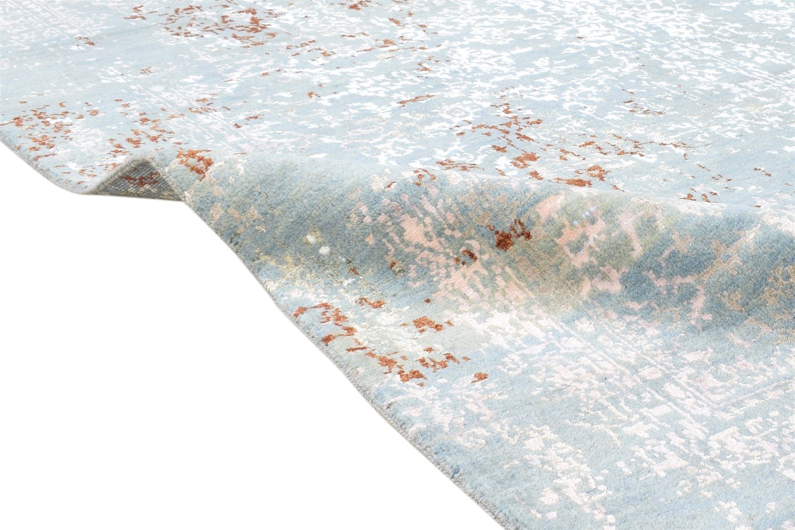 5X7 Rug Wool / Silk Blue Modern Hand Knotted European Abstract Room Size Carpet Area Rug