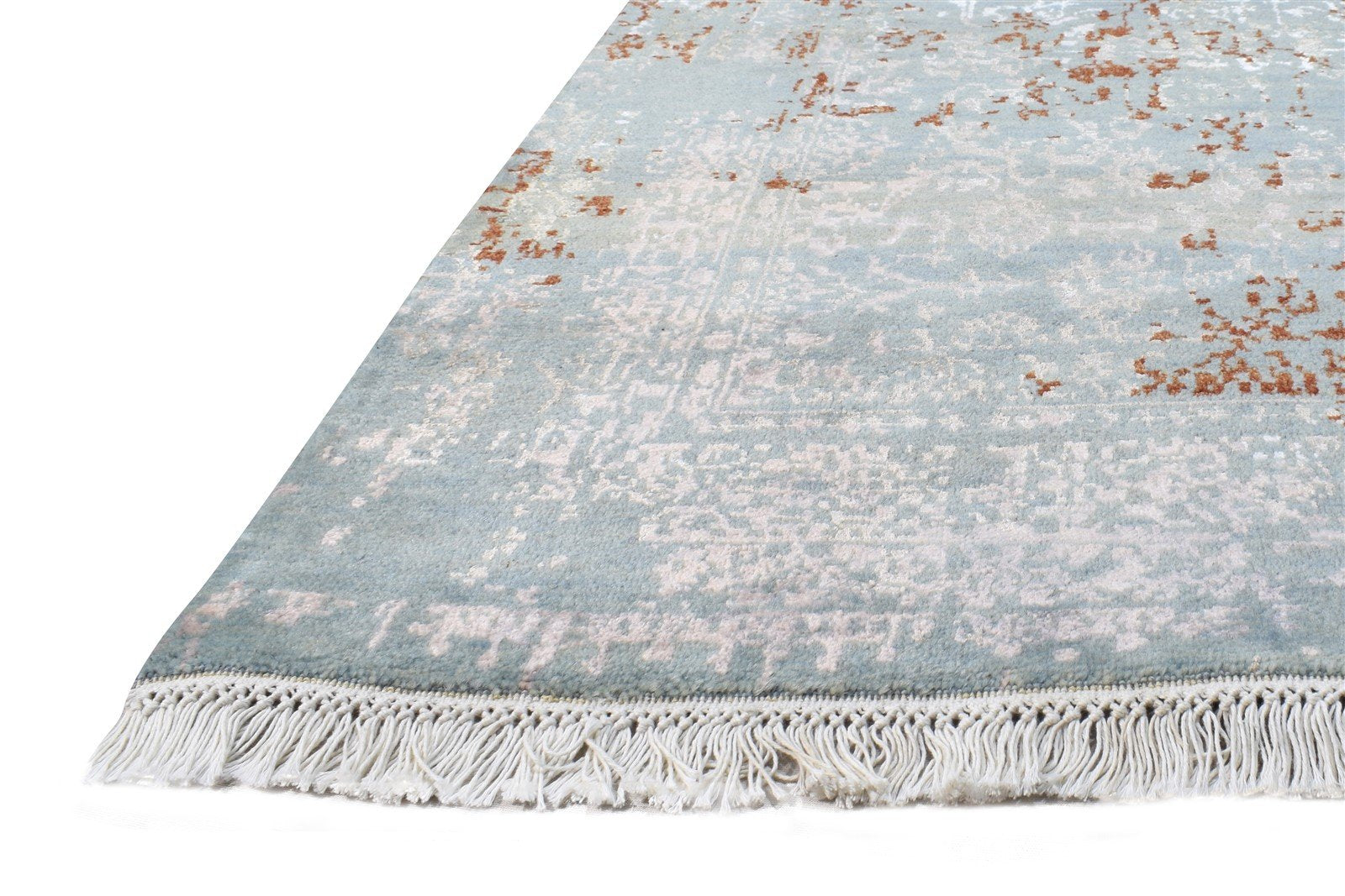 5X7 Rug Wool / Silk Blue Modern Hand Knotted European Abstract Room Size Carpet Area Rug