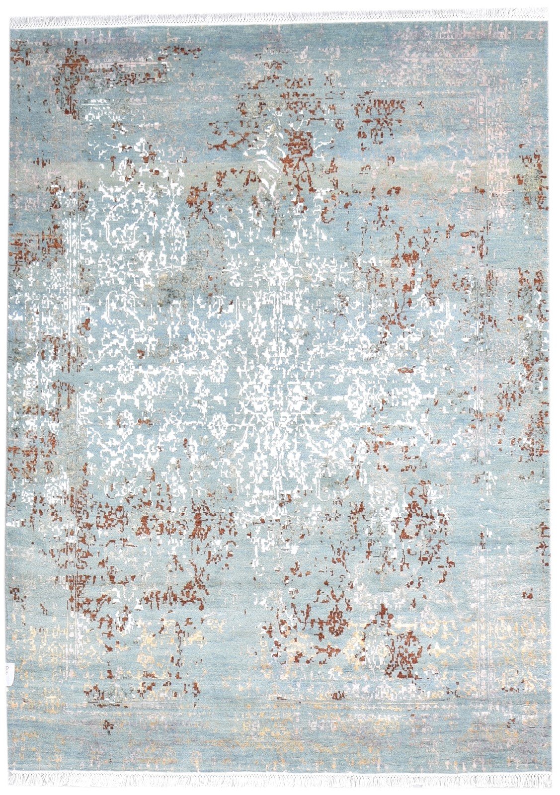 5X7 Rug Wool / Silk Blue Modern Hand Knotted European Abstract Room Size Carpet Area Rug