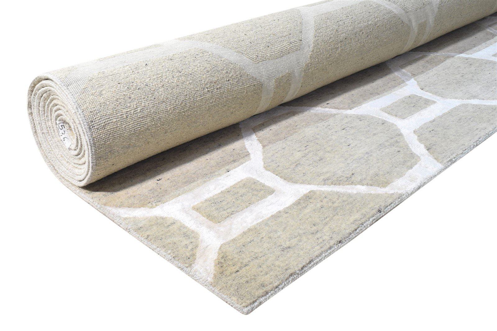 Hand Knotted Beige Wool / Silk Rug 12X16 Modern Moroccan Geometric Extra Large Area Rug