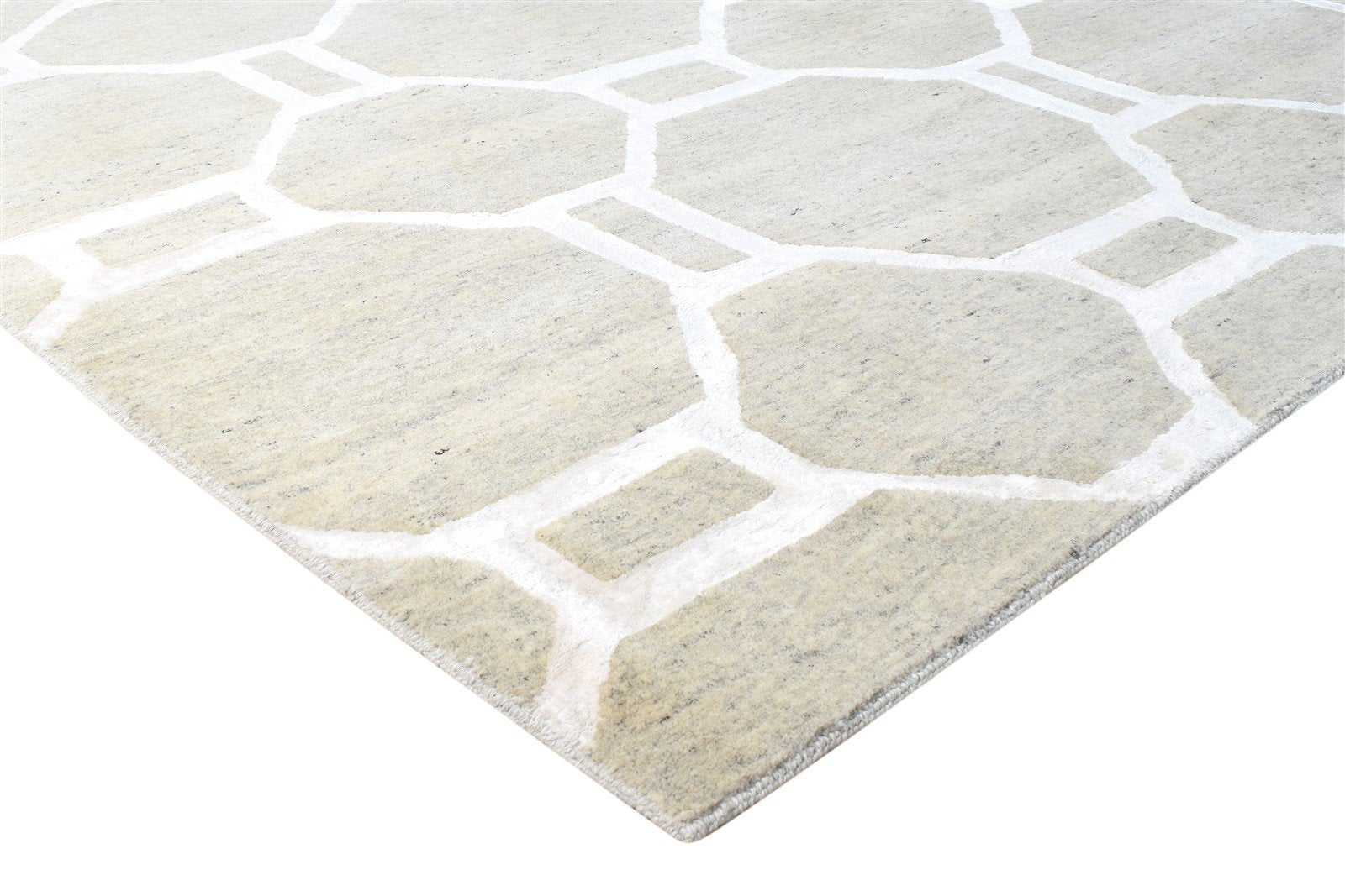 Hand Knotted Beige Wool / Silk Rug 12X16 Modern Moroccan Geometric Extra Large Area Rug