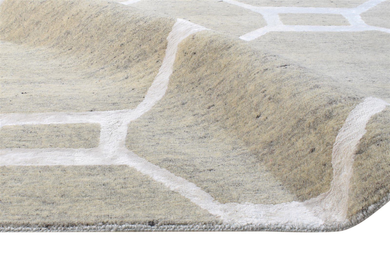 Hand Knotted Beige Wool / Silk Rug 12X16 Modern Moroccan Geometric Extra Large Area Rug
