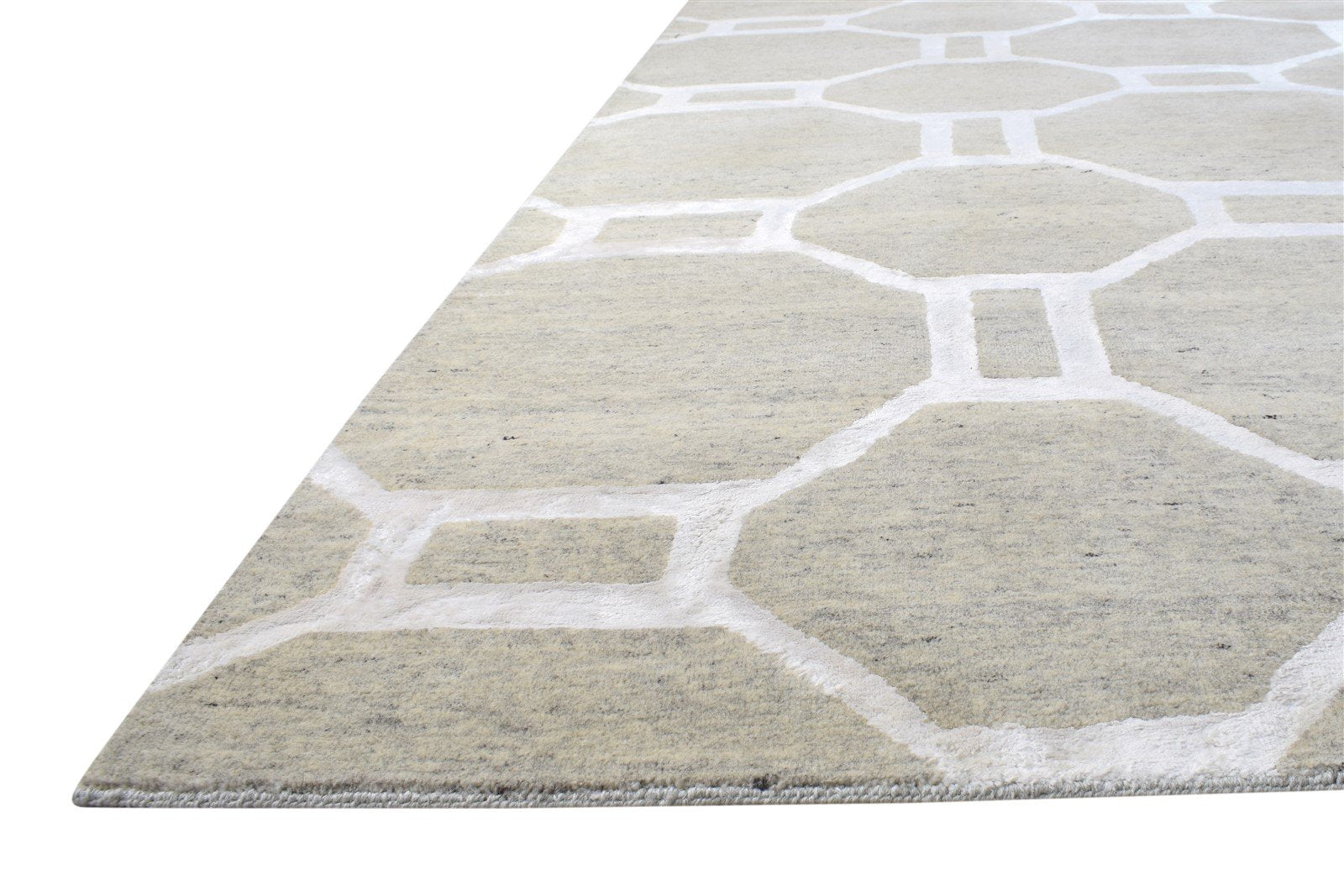 Hand Knotted Beige Wool / Silk Rug 12X16 Modern Moroccan Geometric Extra Large Area Rug