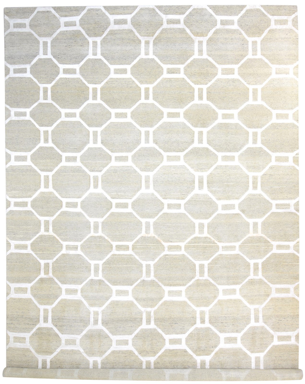 Hand Knotted Beige Wool / Silk Rug 12X16 Modern Moroccan Geometric Extra Large Area Rug