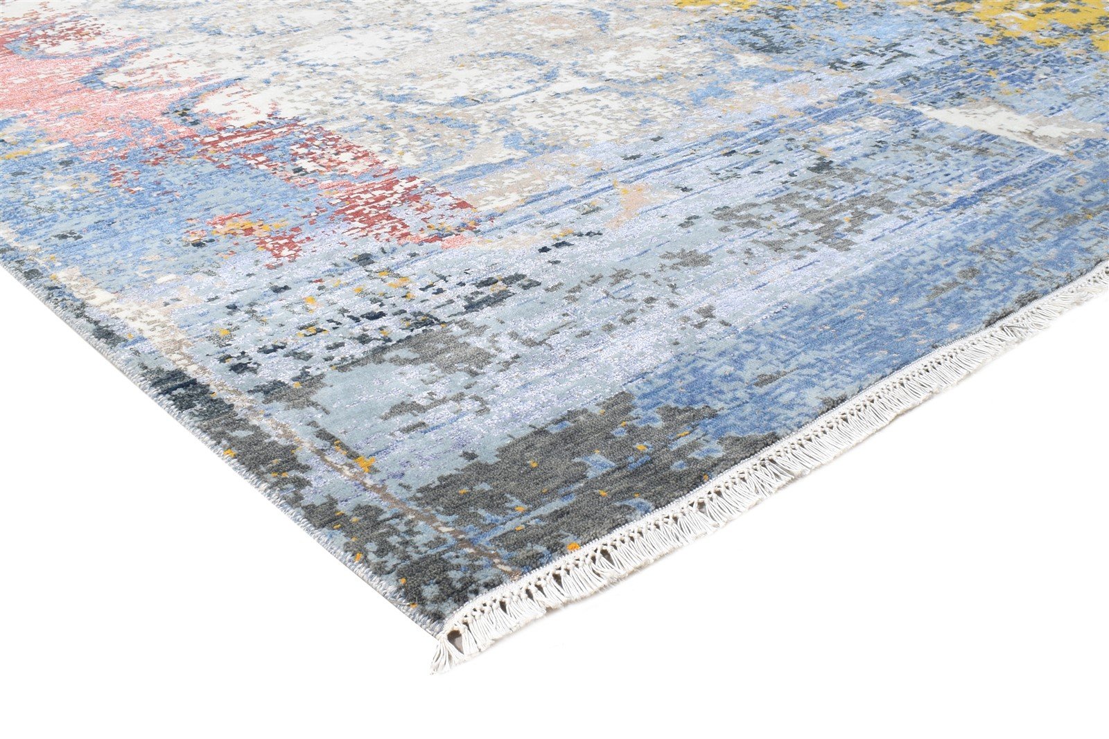 Hand Knotted Blue Wool / Silk Rug 8X10 Modern American Abstract Large Carpet Area Rug