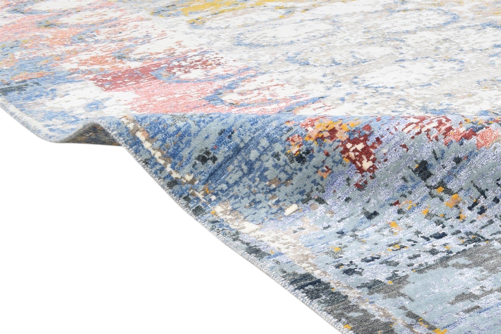 Hand Knotted Blue Wool / Silk Rug 8X10 Modern American Abstract Large Carpet Area Rug