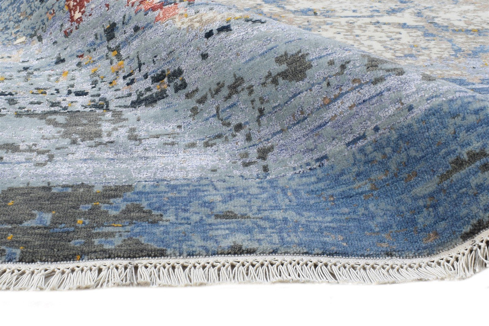 Hand Knotted Blue Wool / Silk Rug 8X10 Modern American Abstract Large Carpet Area Rug