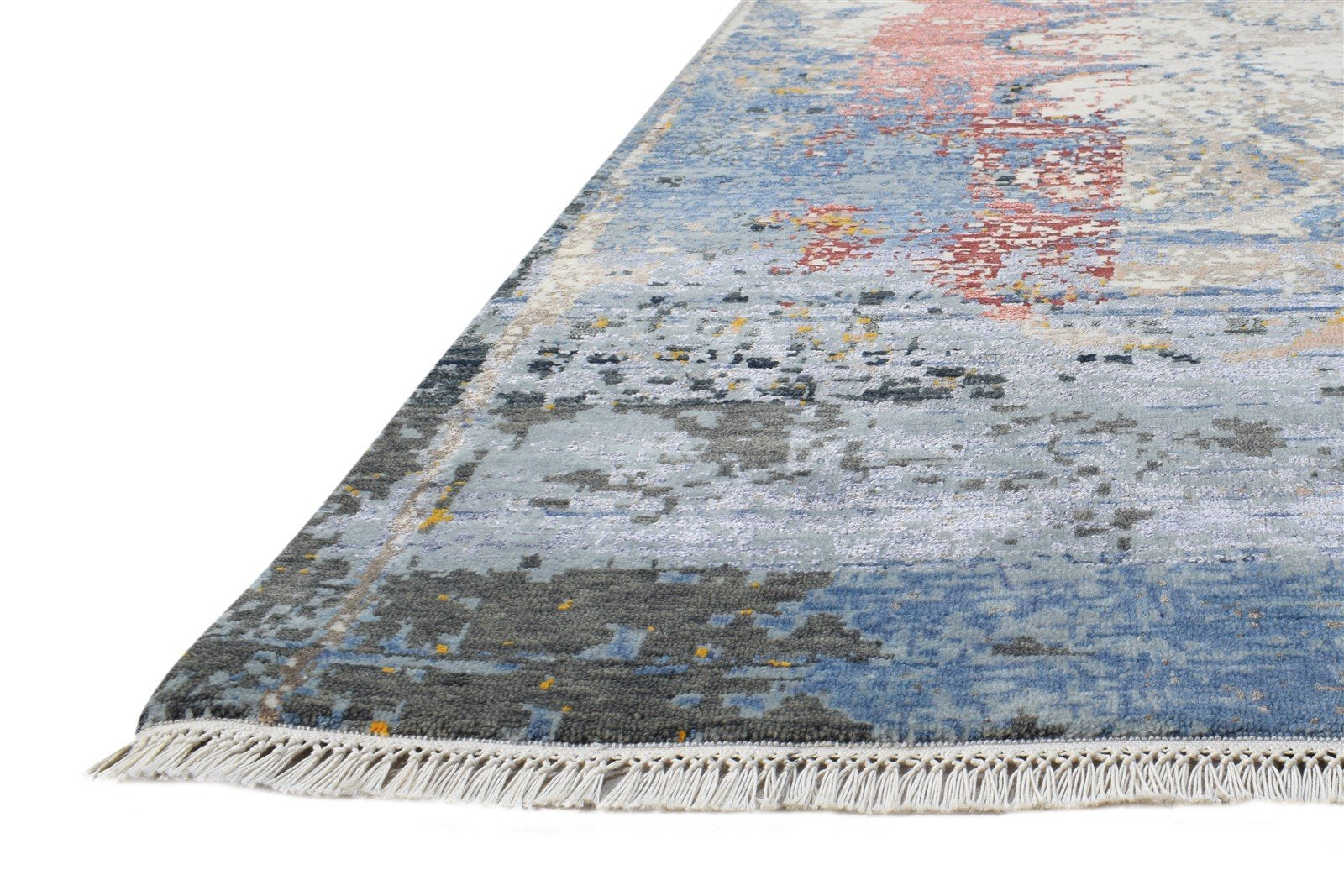 Hand Knotted Blue Wool / Silk Rug 8X10 Modern American Abstract Large Carpet Area Rug