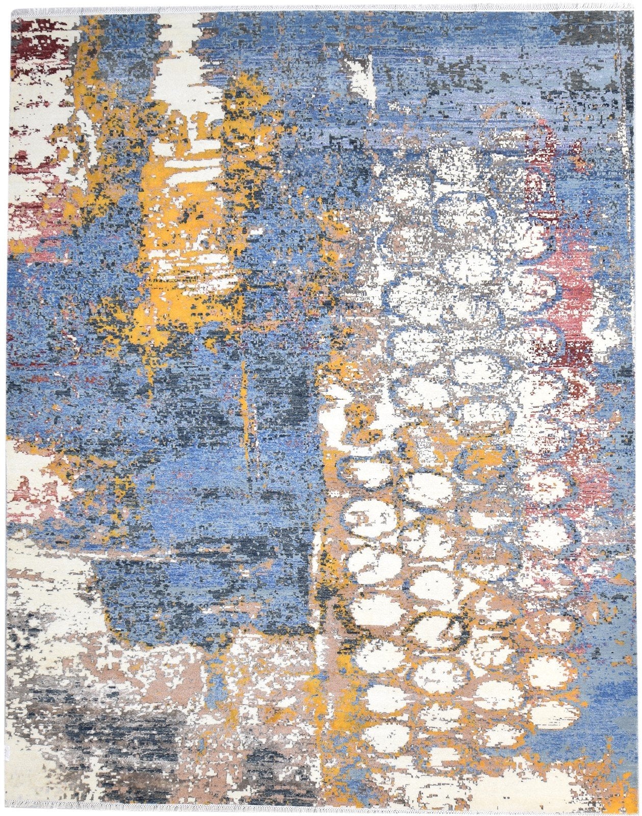 Hand Knotted Blue Wool / Silk Rug 8X10 Modern American Abstract Large Carpet Area Rug