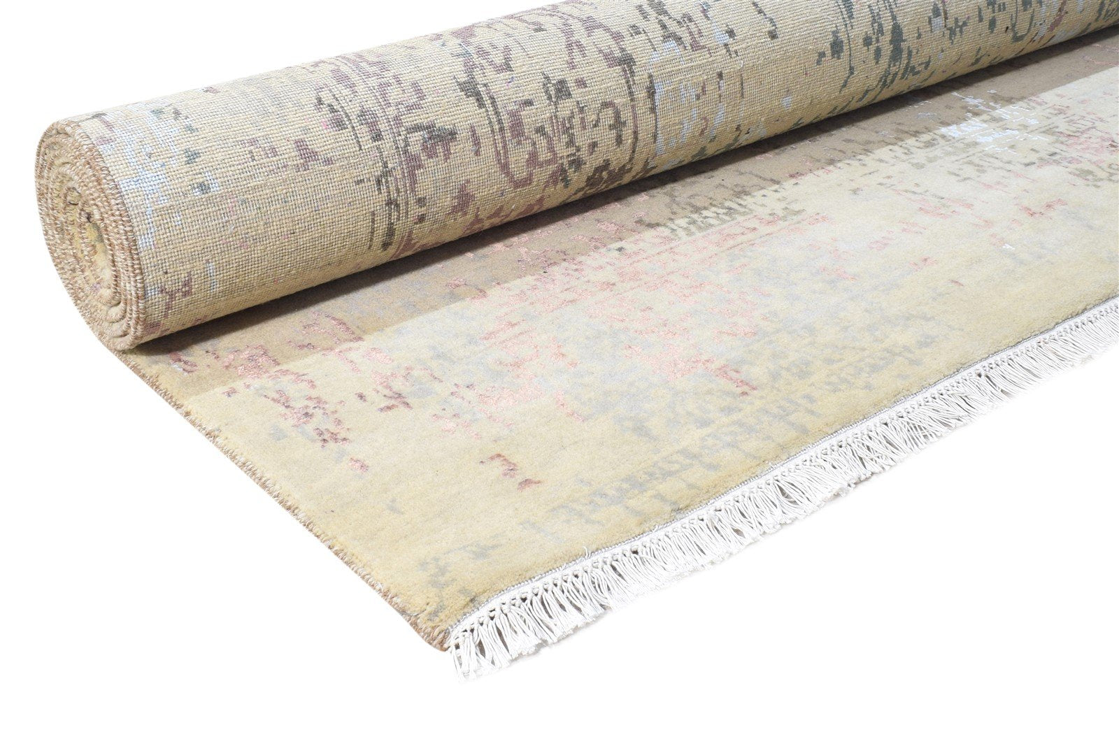 Beige Wool / Silk Rug 6X9 Modern Hand Knotted Oriental Abstract Room Size Area Rug