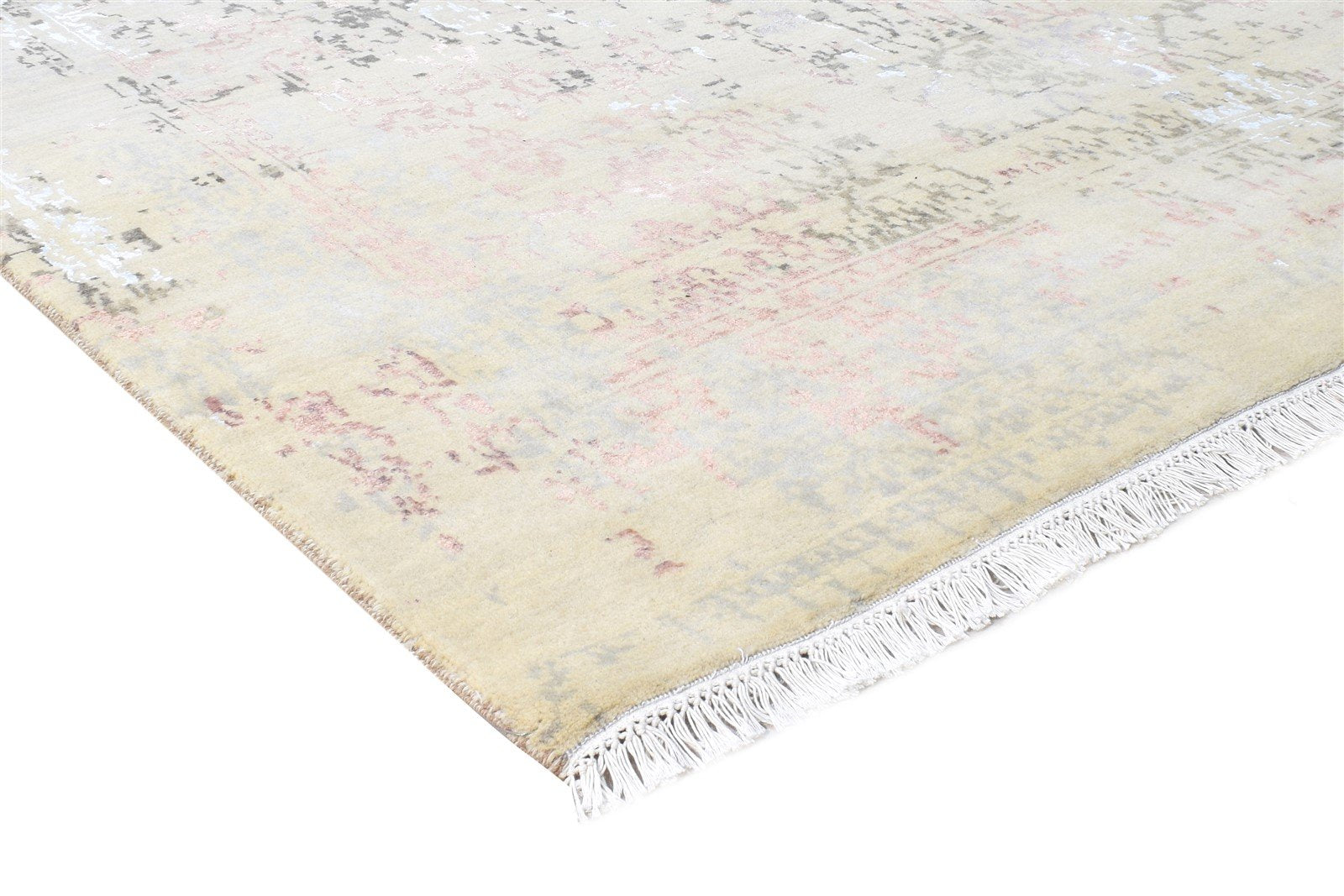 Beige Wool / Silk Rug 6X9 Modern Hand Knotted Oriental Abstract Room Size Area Rug