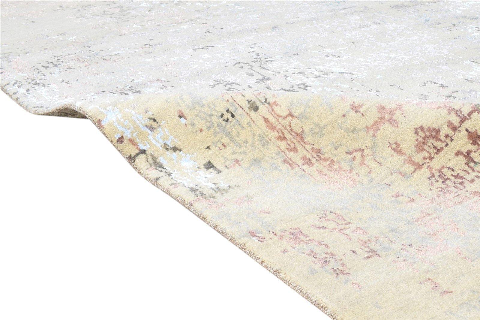 Beige Wool / Silk Rug 6X9 Modern Hand Knotted Oriental Abstract Room Size Area Rug