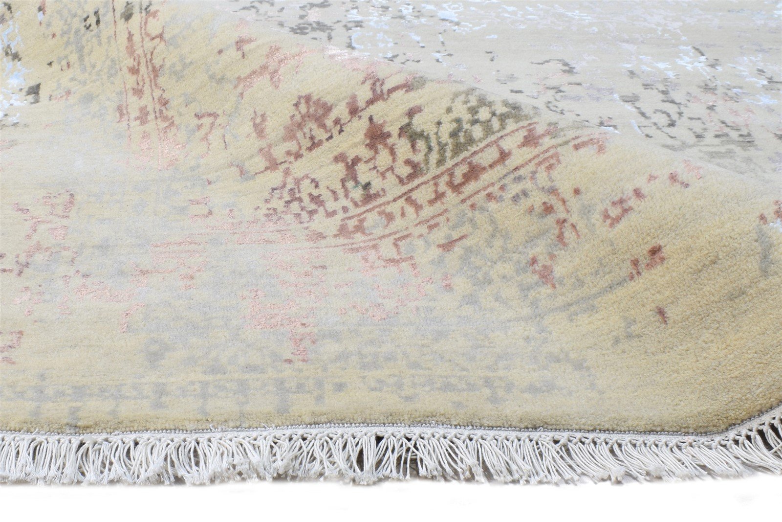 Beige Wool / Silk Rug 6X9 Modern Hand Knotted Oriental Abstract Room Size Area Rug