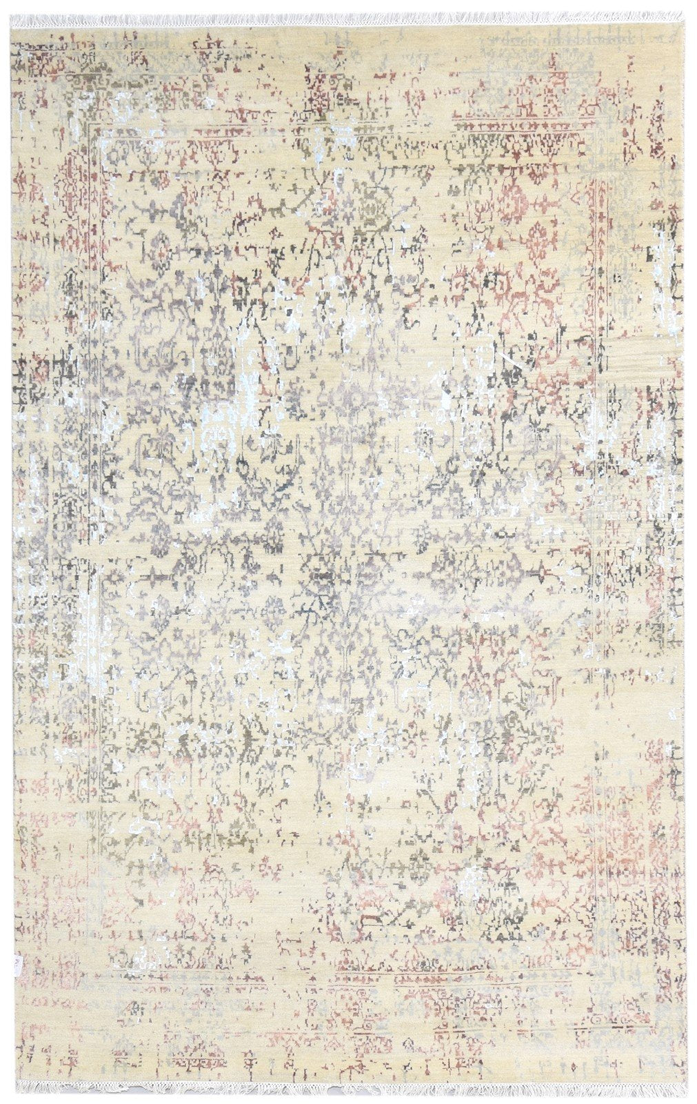 Beige Wool / Silk Rug 6X9 Modern Hand Knotted Oriental Abstract Room Size Area Rug