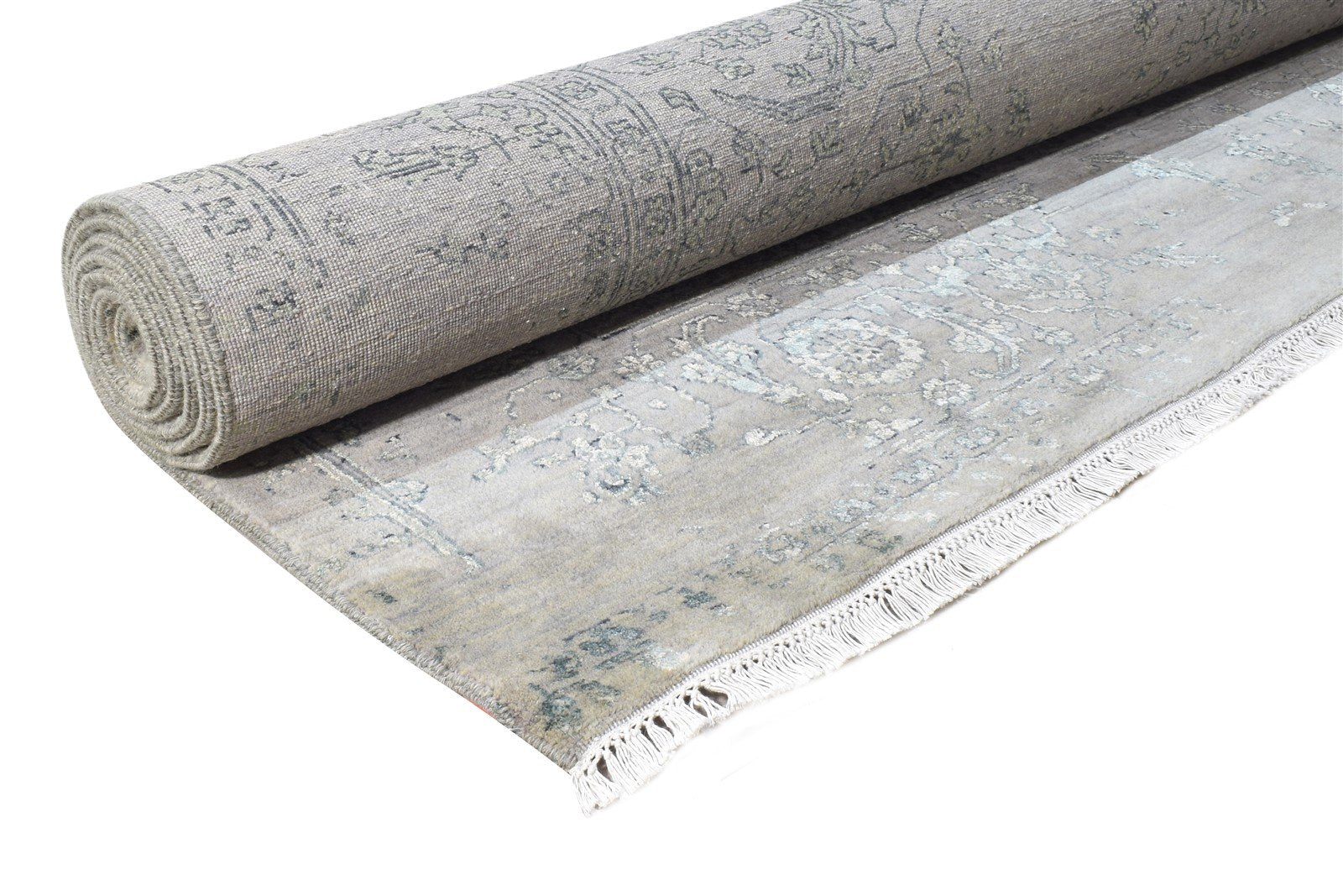 Wool / Silk Grey Rug 8X10 Modern Hand Knotted Oriental Abstract Large Carpet Area Rug