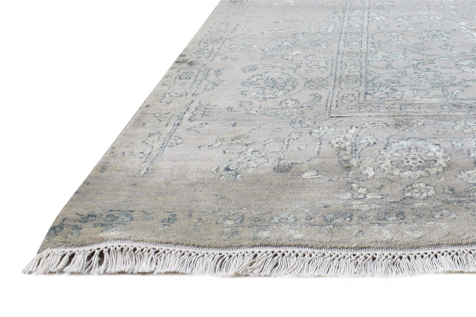 Wool / Silk Grey Rug 8X10 Modern Hand Knotted Oriental Abstract Large Carpet Area Rug