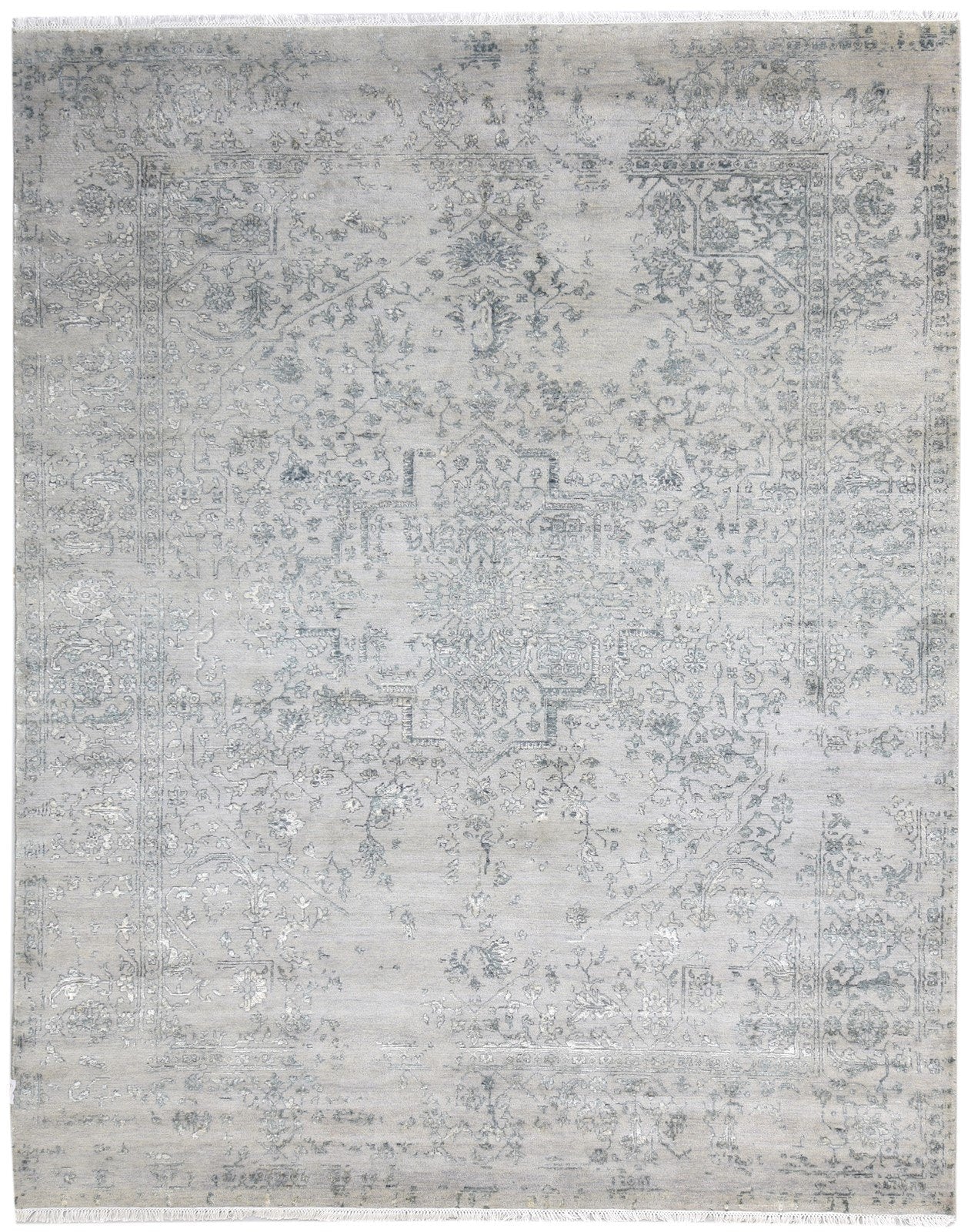 Wool / Silk Grey Rug 8X10 Modern Hand Knotted Oriental Abstract Large Carpet Area Rug