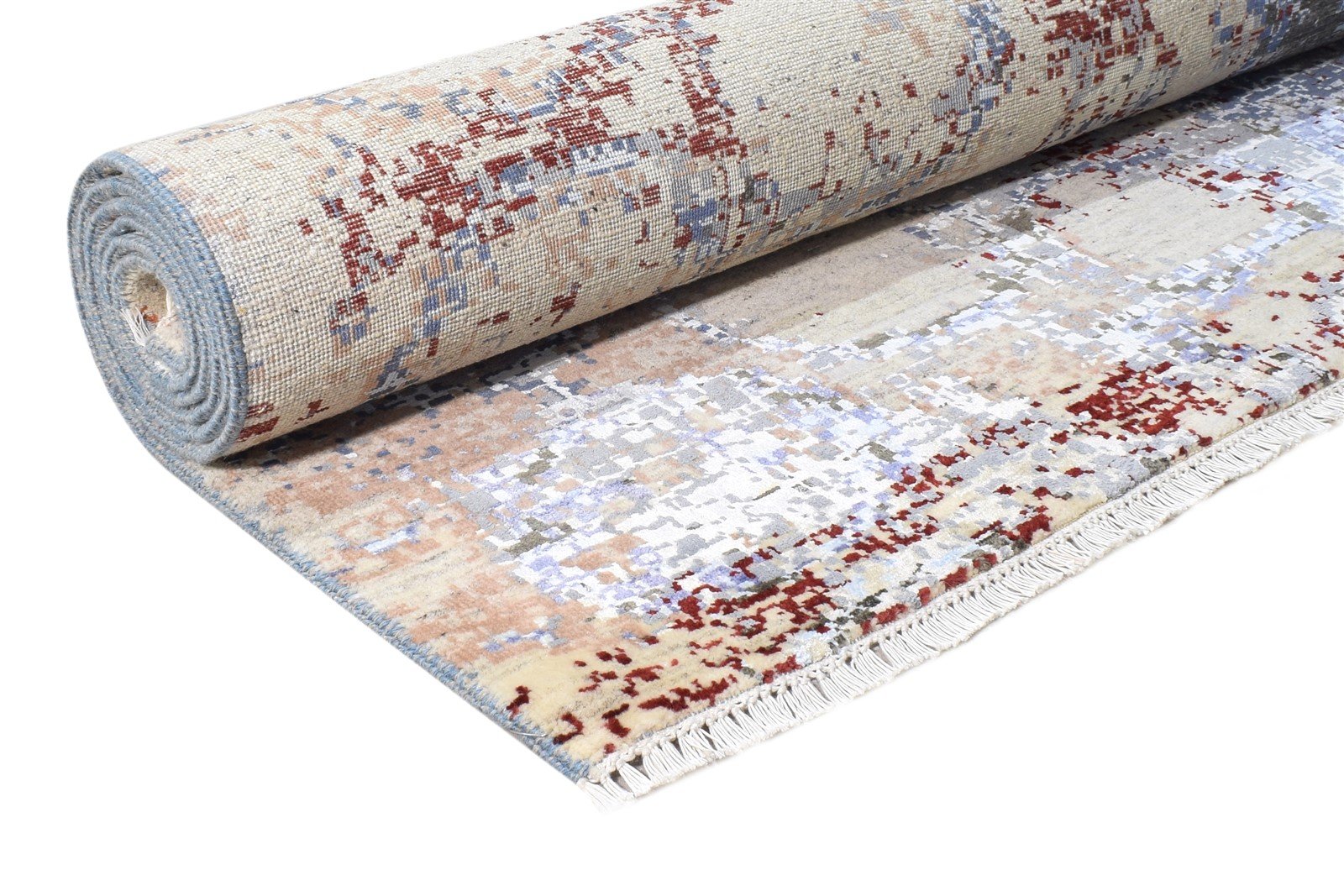 Beige Wool / Silk Rug 6X9 Modern Hand Knotted American Abstract Room Size Area Rug