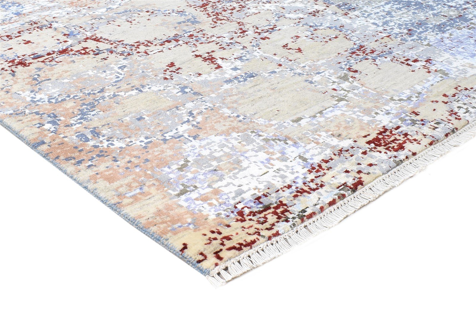 Beige Wool / Silk Rug 6X9 Modern Hand Knotted American Abstract Room Size Area Rug