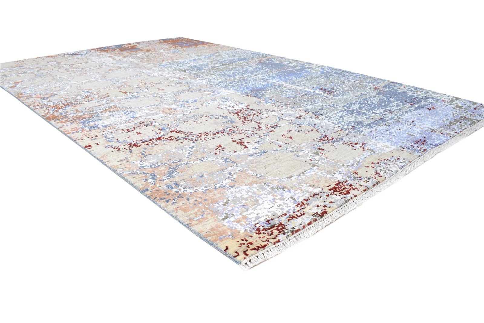 Beige Wool / Silk Rug 6X9 Modern Hand Knotted American Abstract Room Size Area Rug