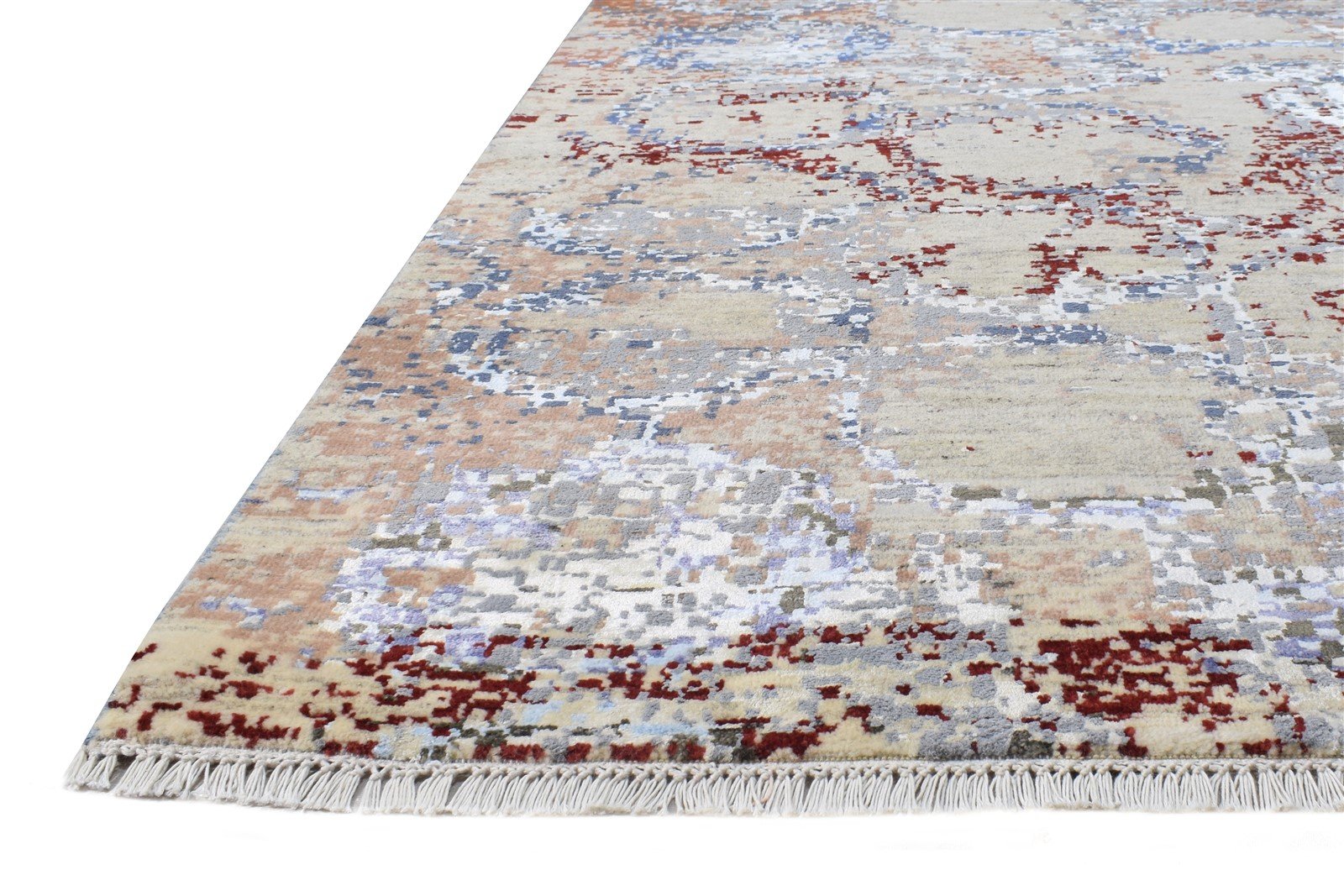 Beige Wool / Silk Rug 6X9 Modern Hand Knotted American Abstract Room Size Area Rug