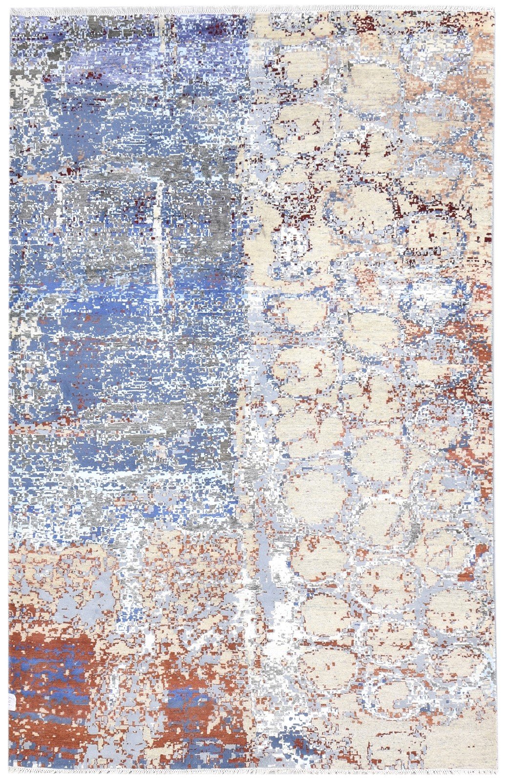 Beige Wool / Silk Rug 6X9 Modern Hand Knotted American Abstract Room Size Area Rug