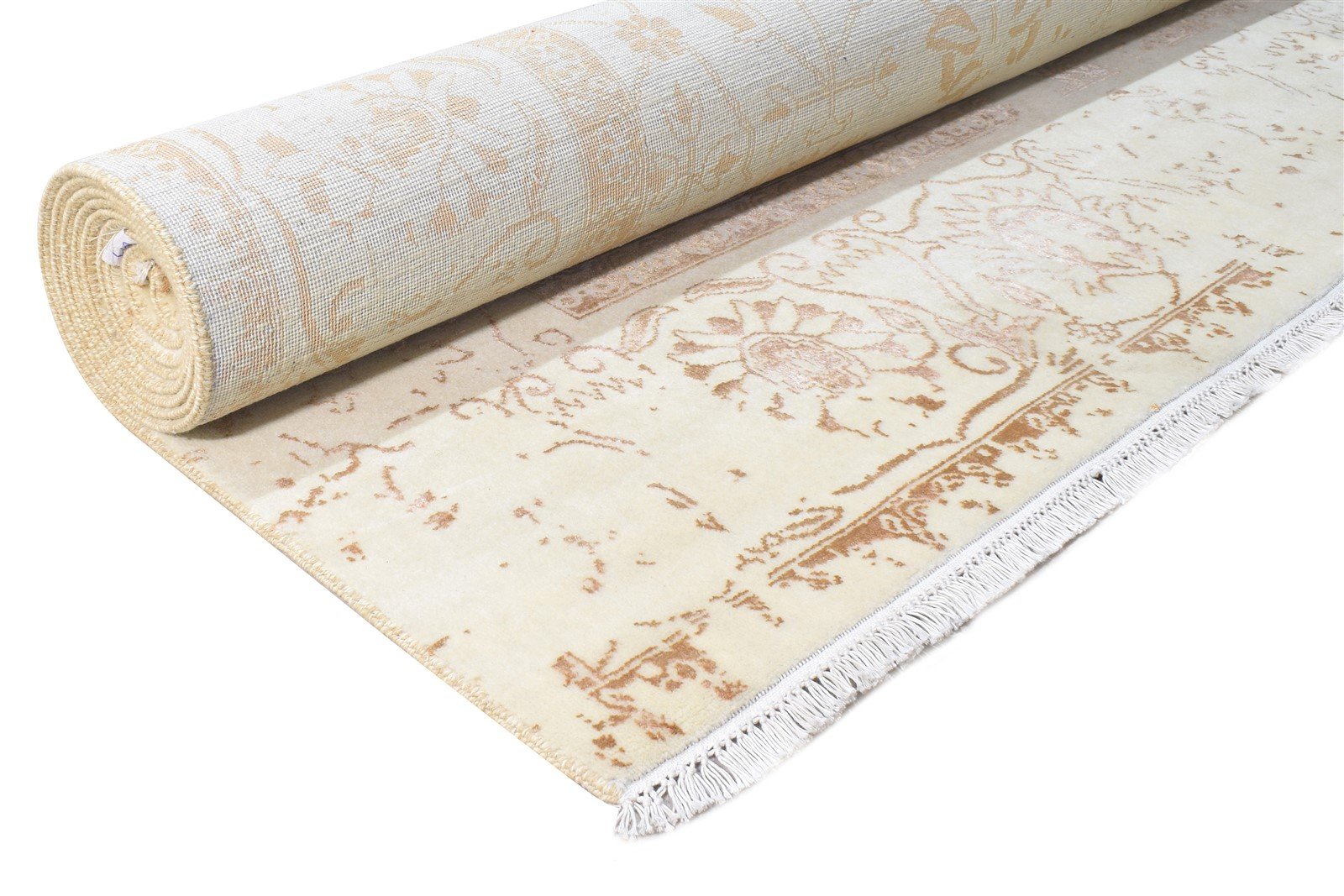 Wool / Silk Beige Rug 9X13 Persian Hand Knotted Oushak Oriental Large Carpet Area Rug