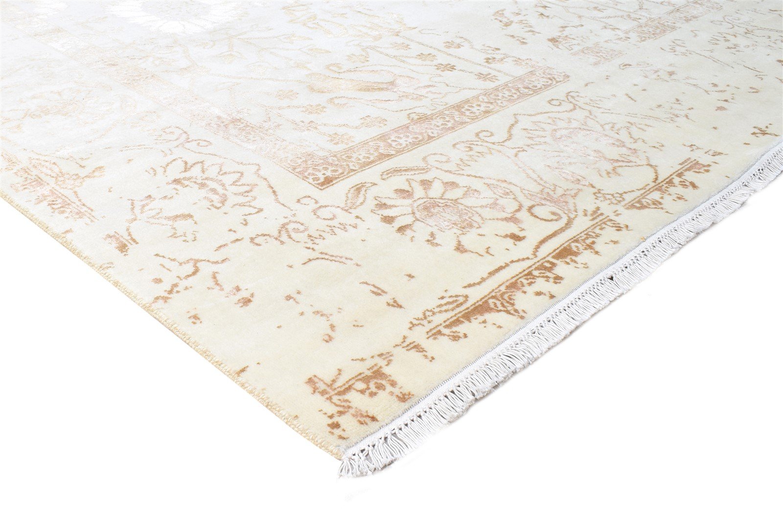 Wool / Silk Beige Rug 9X13 Persian Hand Knotted Oushak Oriental Large Carpet Area Rug