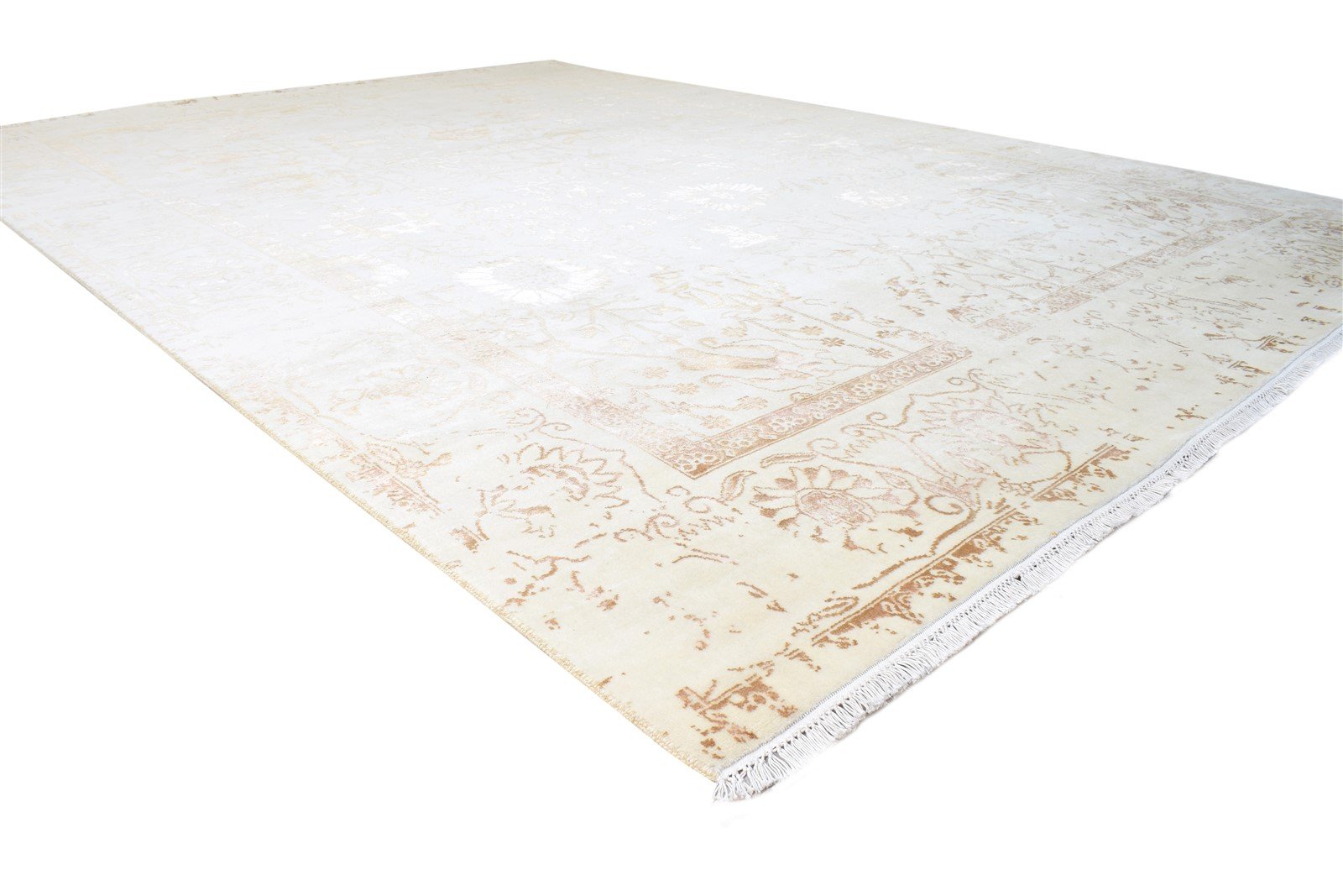 Wool / Silk Beige Rug 9X13 Persian Hand Knotted Oushak Oriental Large Carpet Area Rug