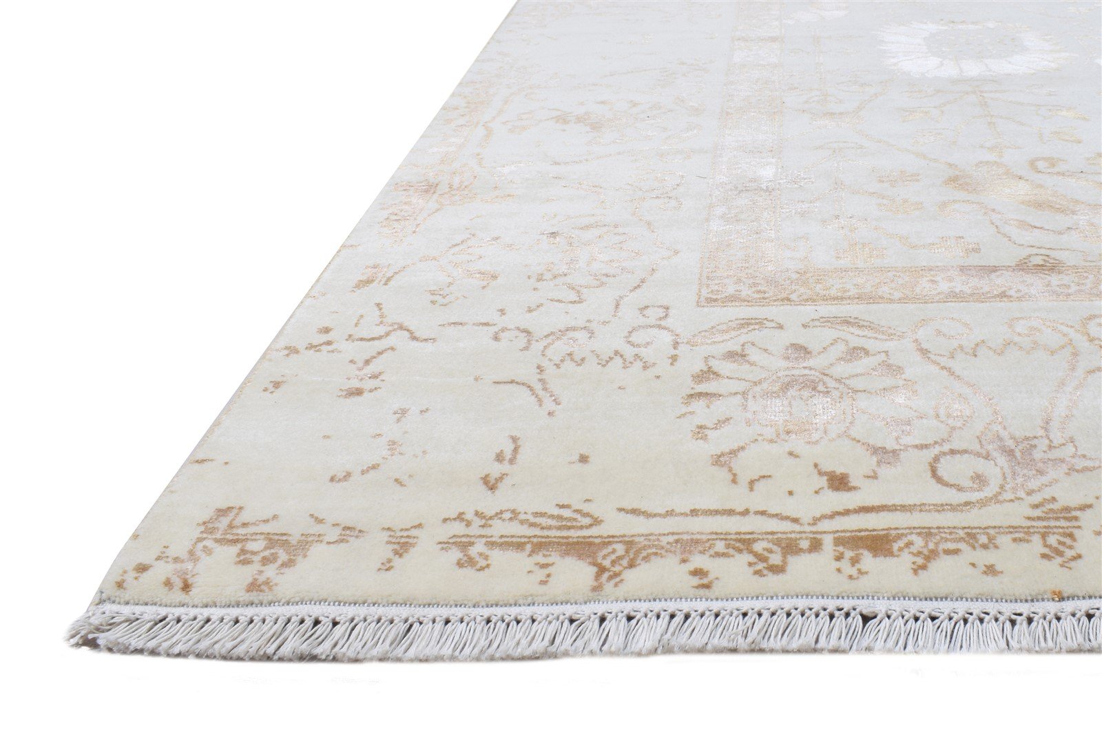Wool / Silk Beige Rug 9X13 Persian Hand Knotted Oushak Oriental Large Carpet Area Rug