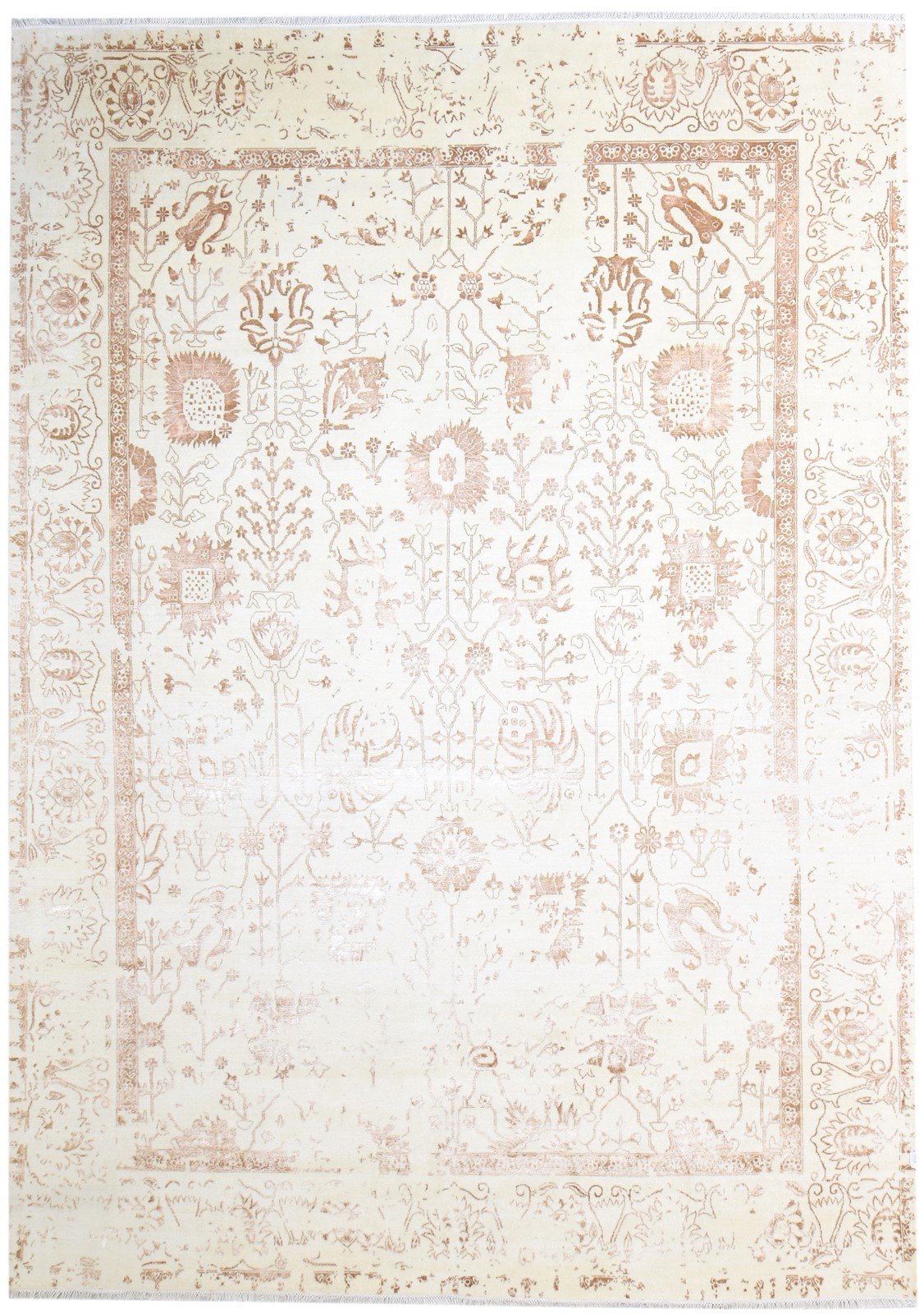 Wool / Silk Beige Rug 9X13 Persian Hand Knotted Oushak Oriental Large Carpet Area Rug