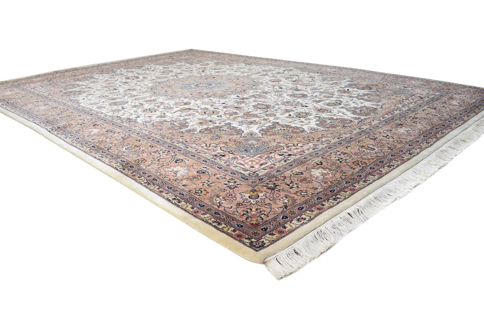 Ivory Wool Rug 8' X 11' Persian Hand Knotted Nain Oriental Large Carpet Area Rug