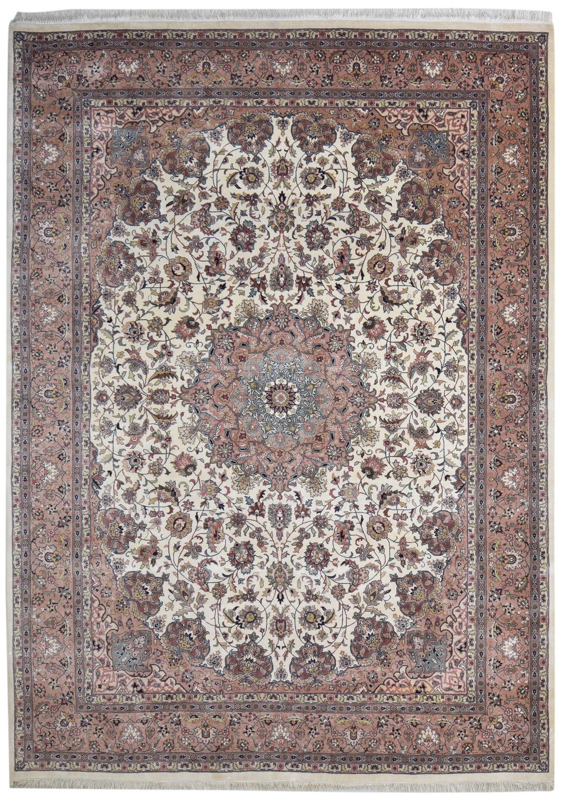 Ivory Wool Rug 8' X 11' Persian Hand Knotted Nain Oriental Large Carpet Area Rug