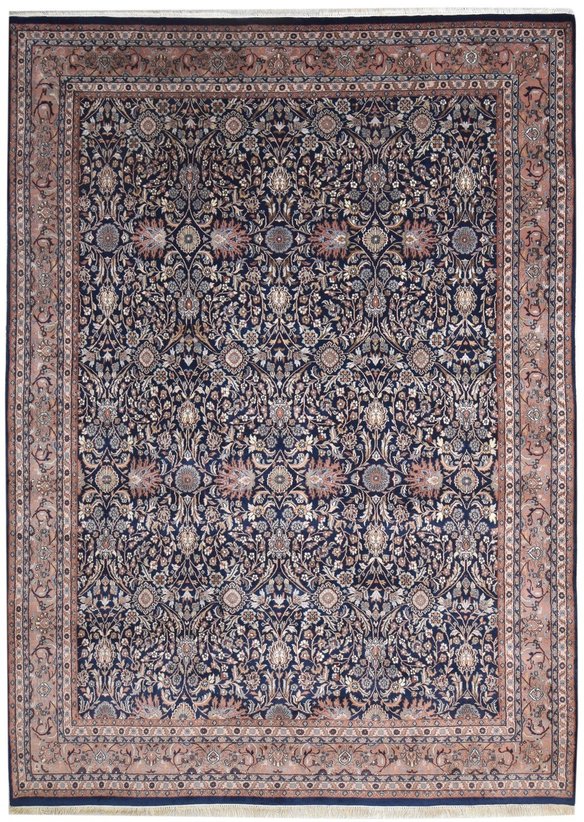 Hand Knotted Black Wool Rug 8' X 11' Persian Kashan Oriental Large Carpet Area Rug
